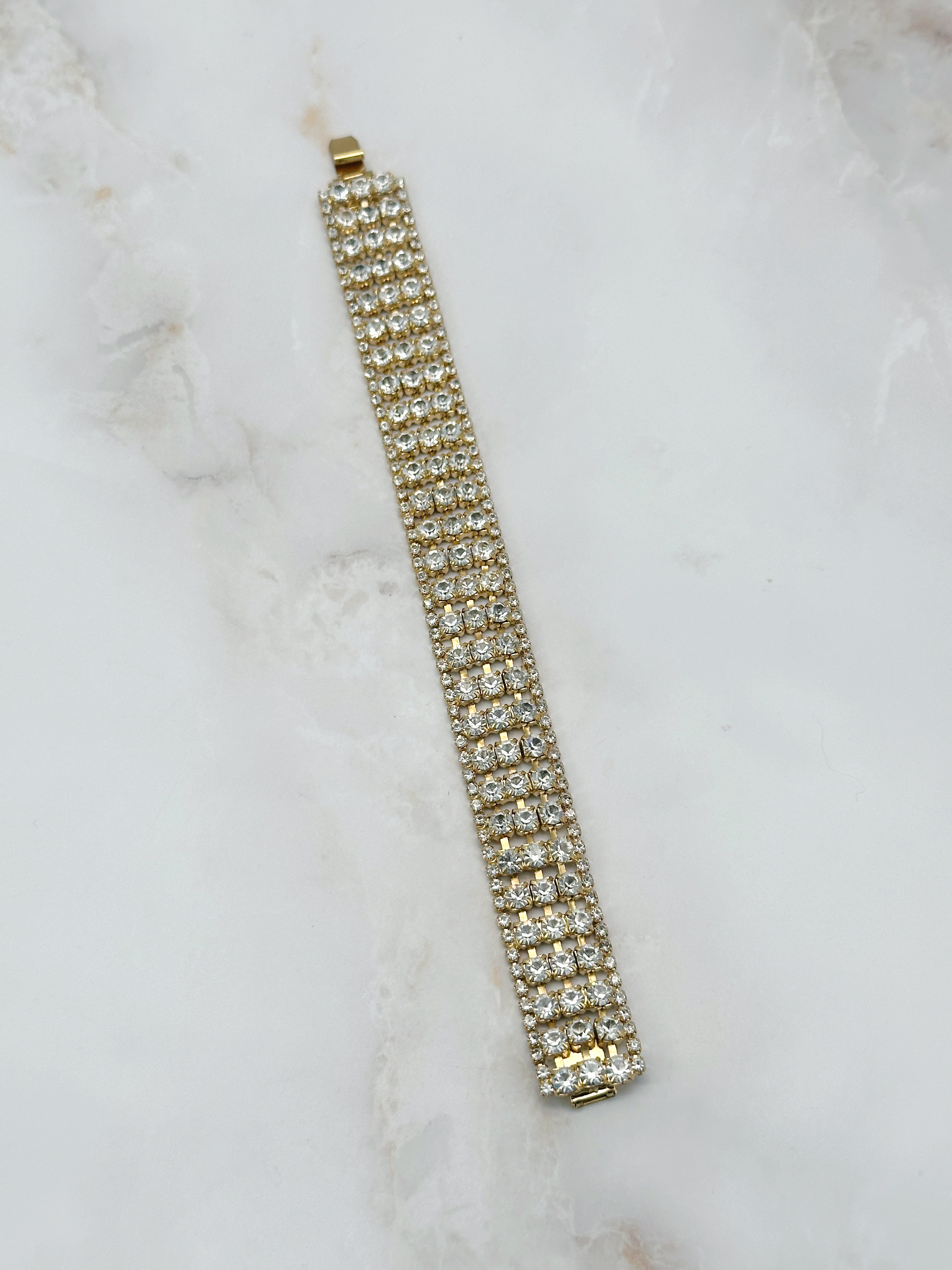 Breites vergoldetes Vintage Strassarmband