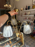 3-flammige Midcentury Lampe aus Messing und Milchglas um 1960