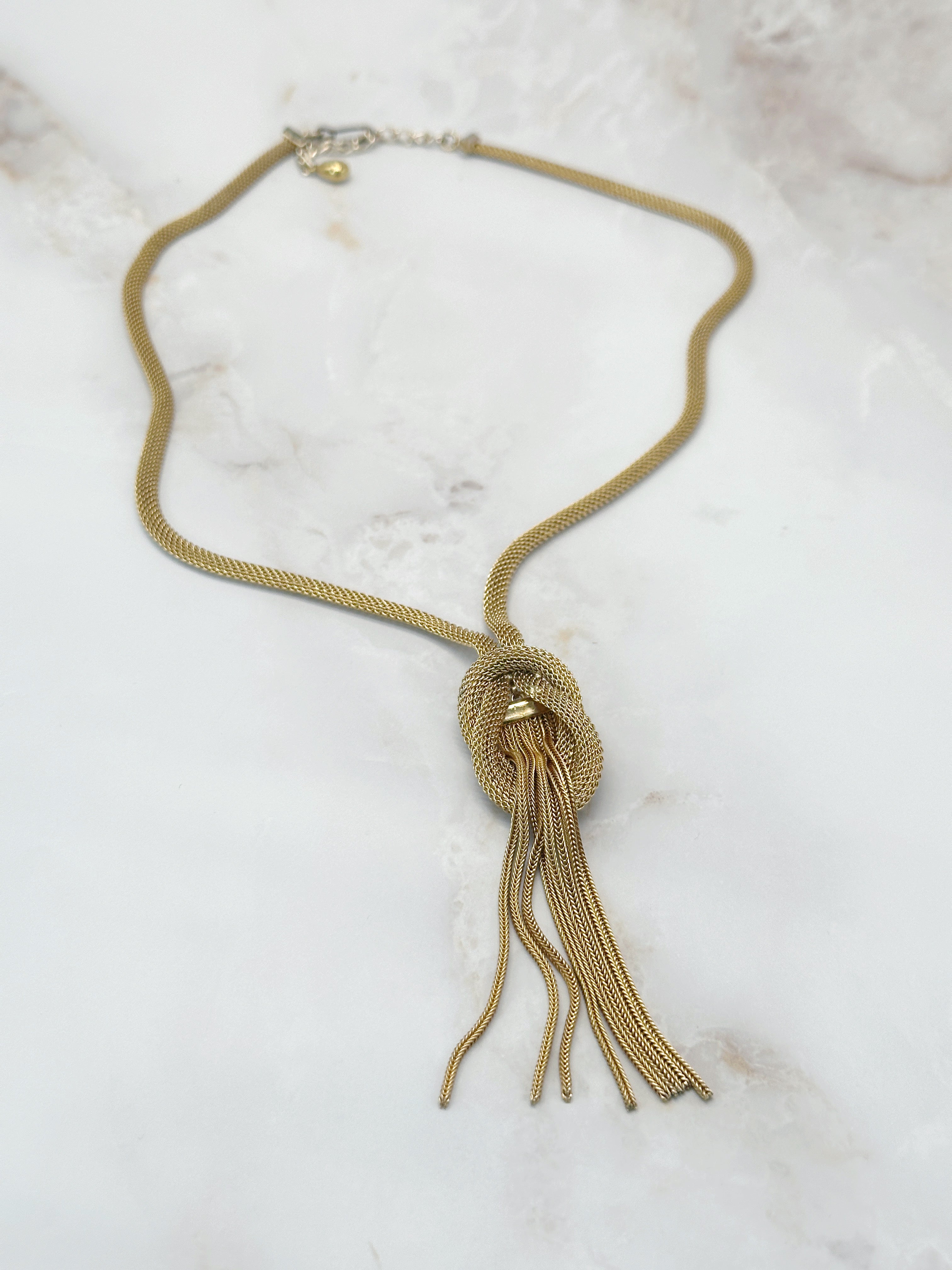 Extravagantes Vintage Collier Knoten & Fransen vergoldet