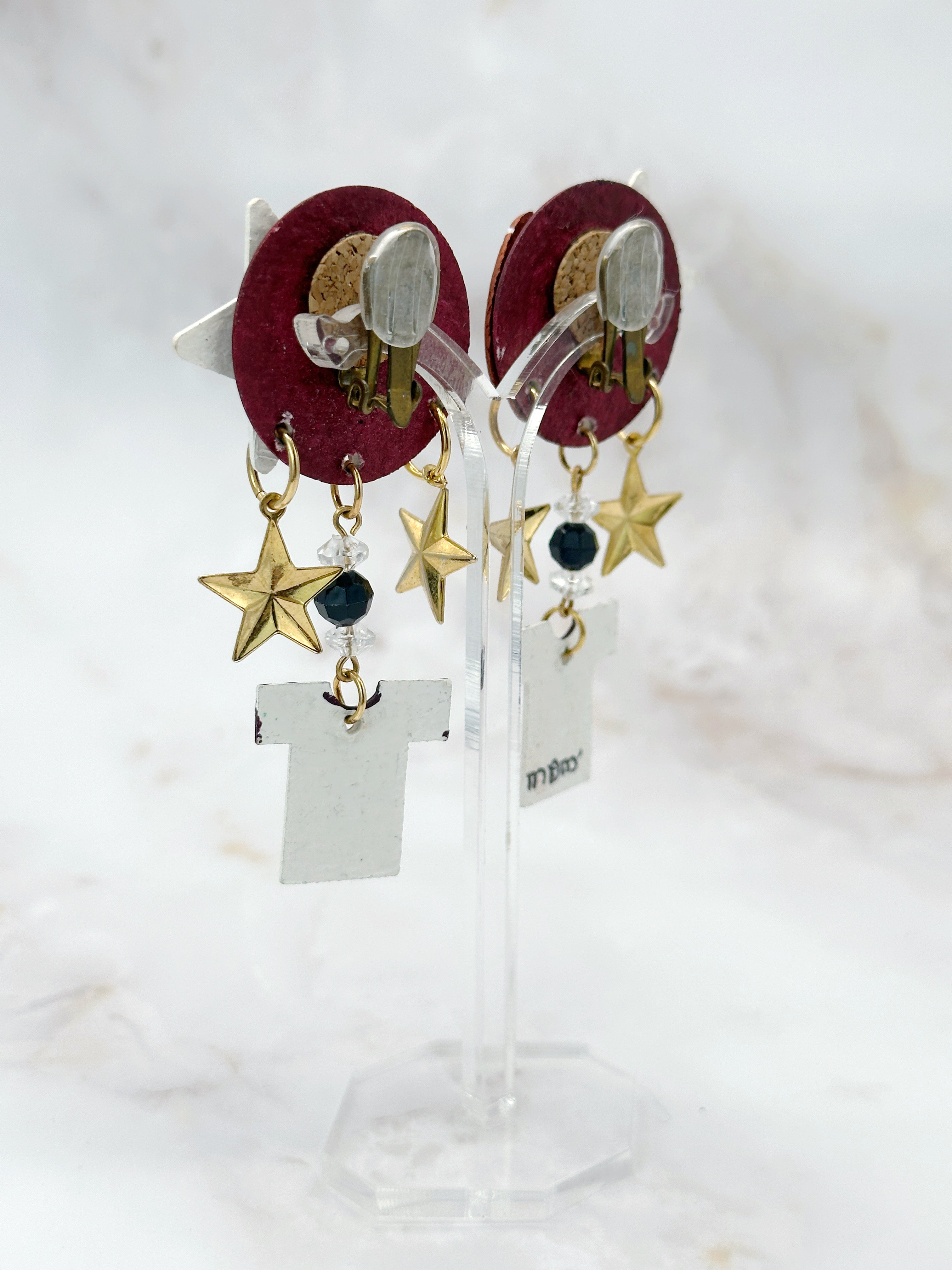 Lange Vintage Statement-Ohrclips "Texas A&M" im Football-Design