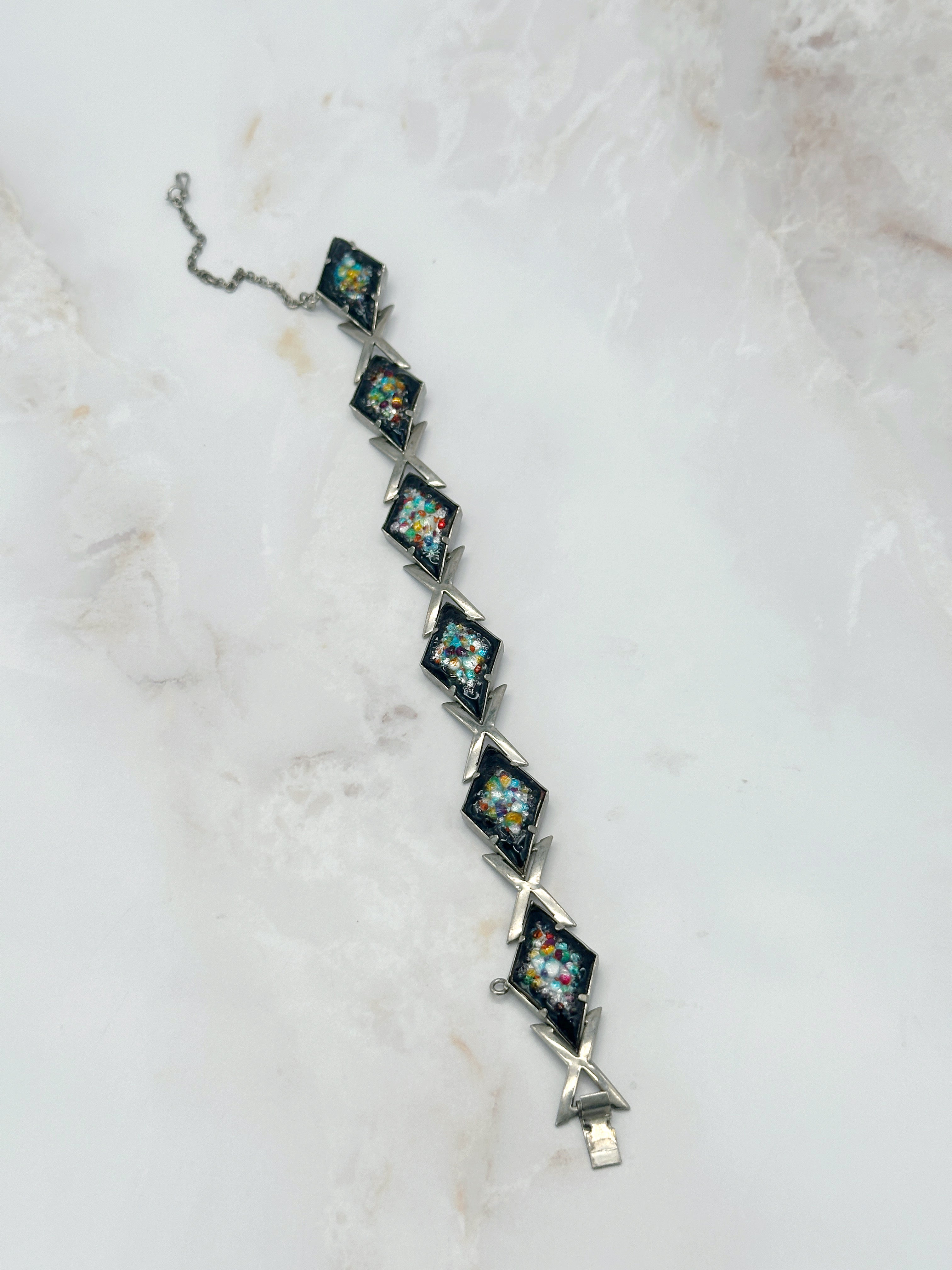 Vintage Armband mit Glasmosaik und Trapezgliedern