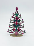 Gablonzer Vintage Christbaum in Rot und Grün mit rosa Schmuckstein