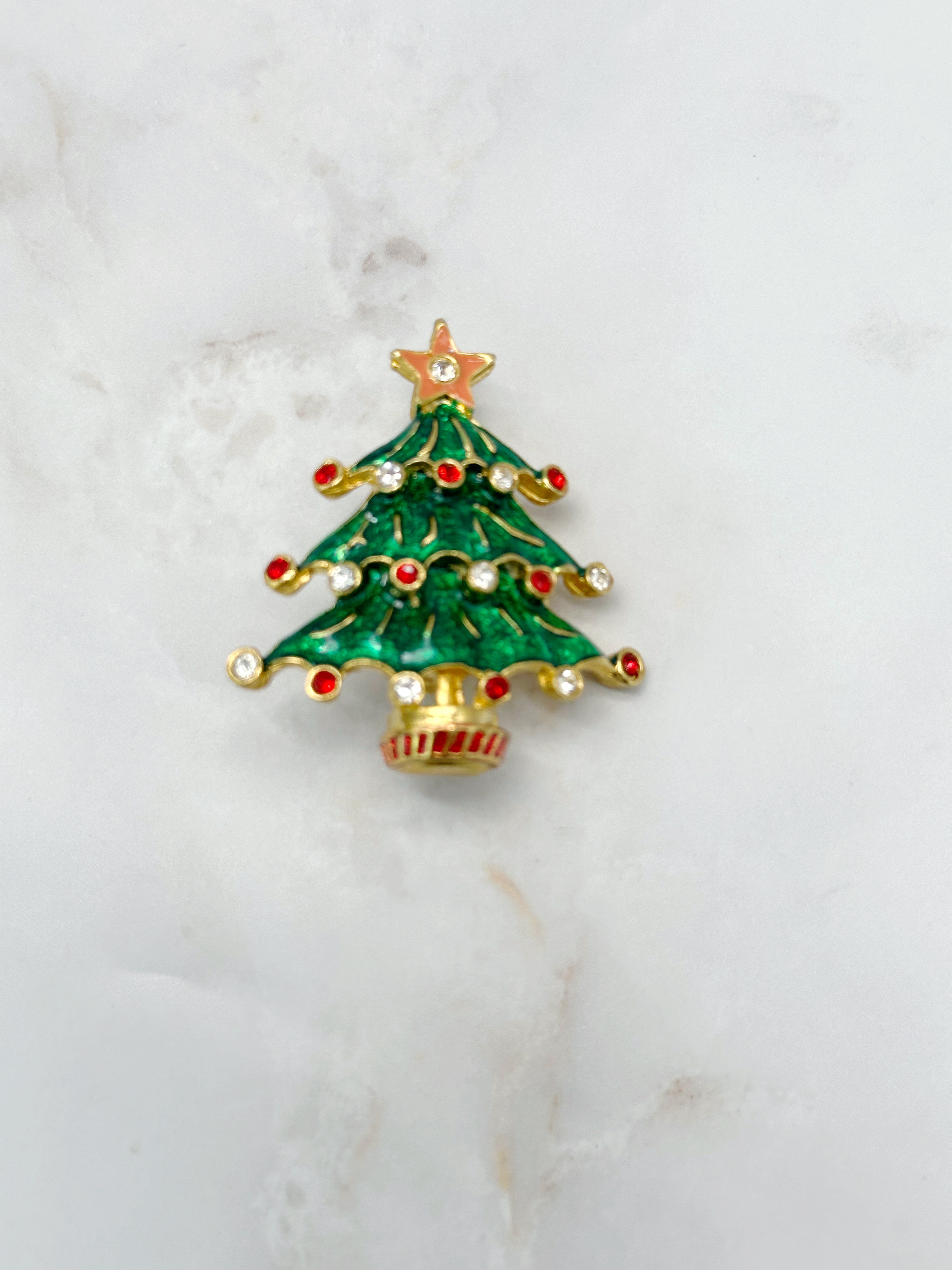 Vintage Weihnachtsbaum Brosche mit Strass