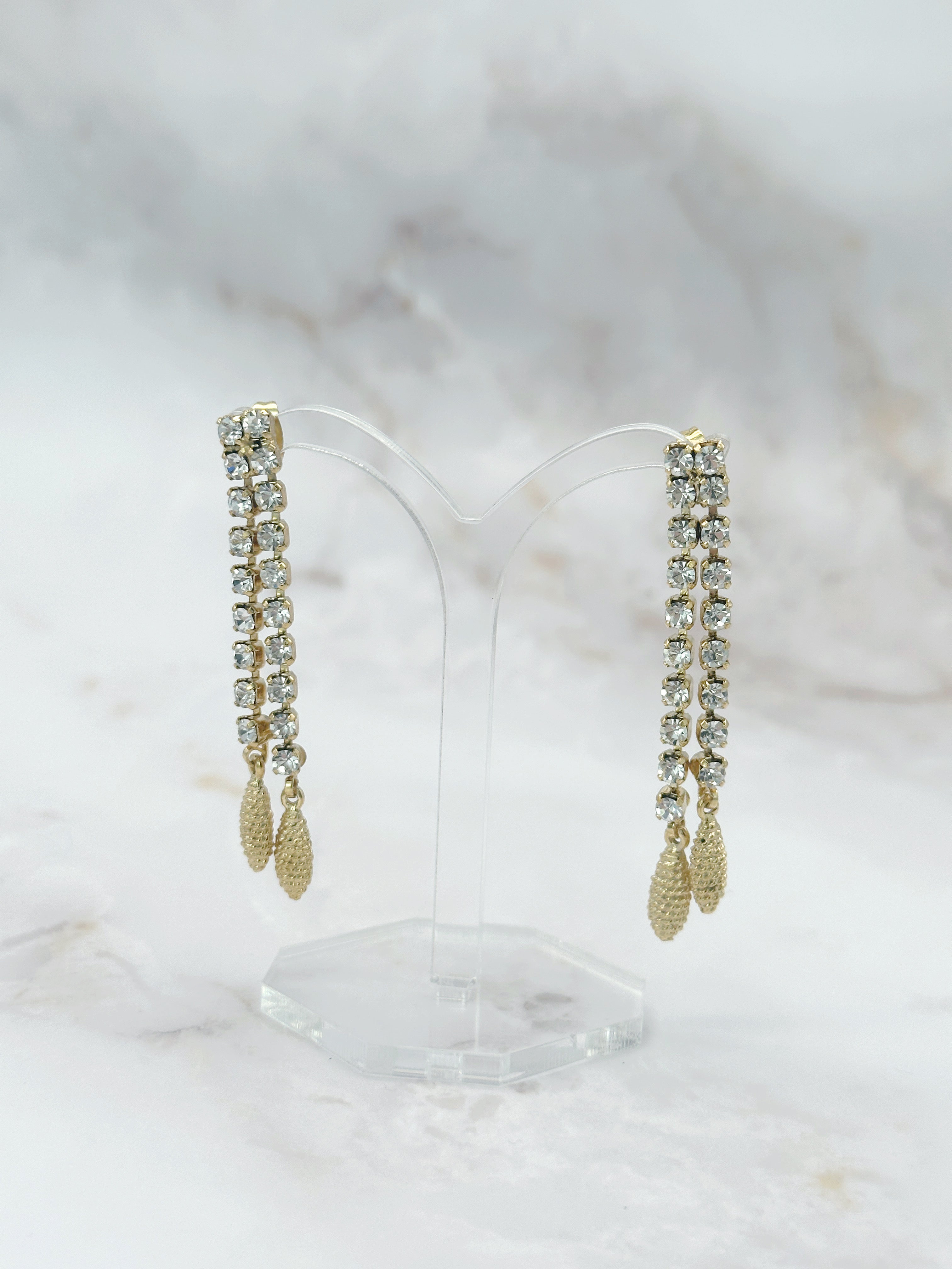Vergoldete Vintage Strass-Ohrringe mit elegantem Tropfen
