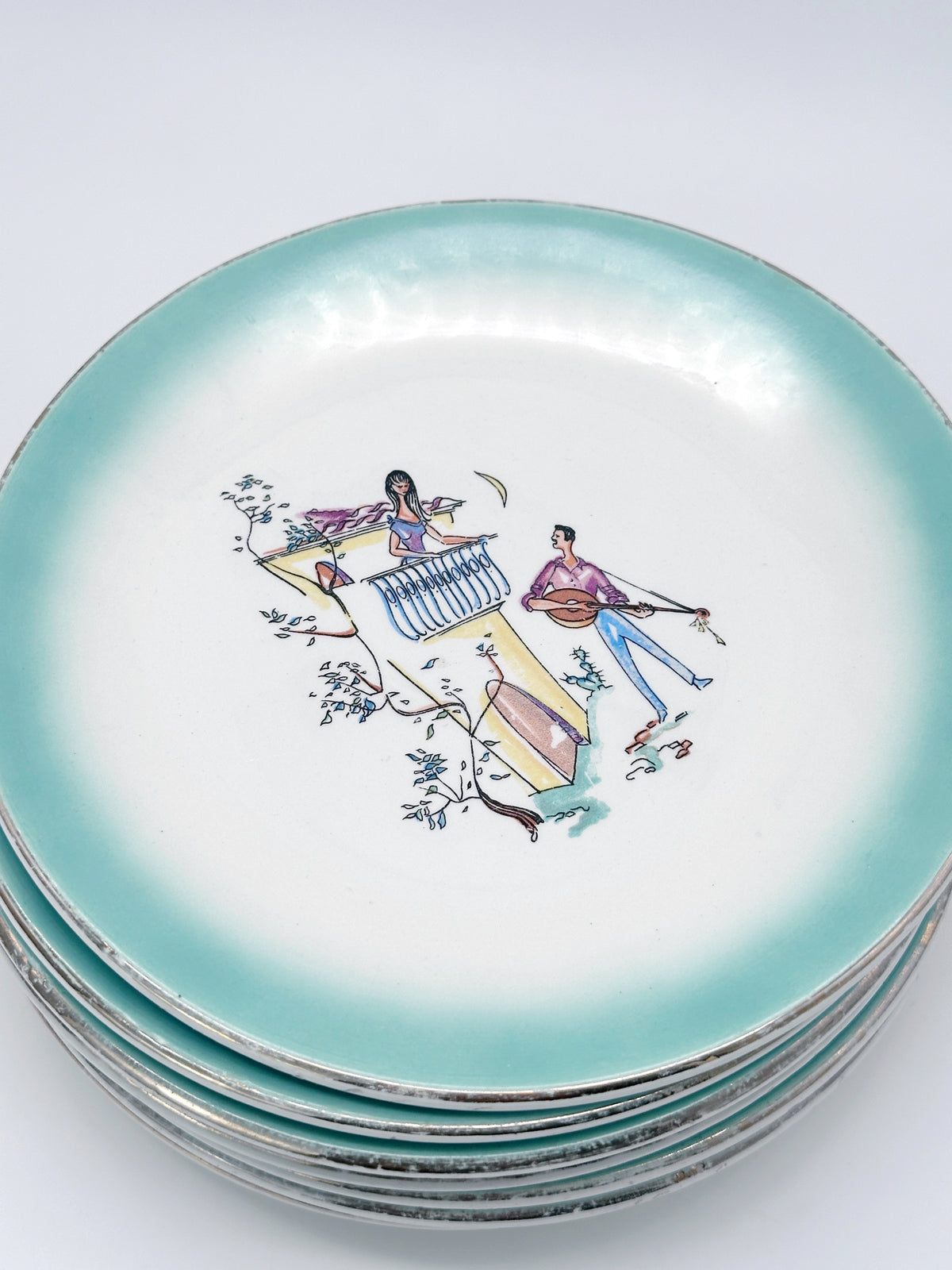 Handbemalte Vintage Vorspeisenteller von Digoin et Sarreguemines – 9er-Set