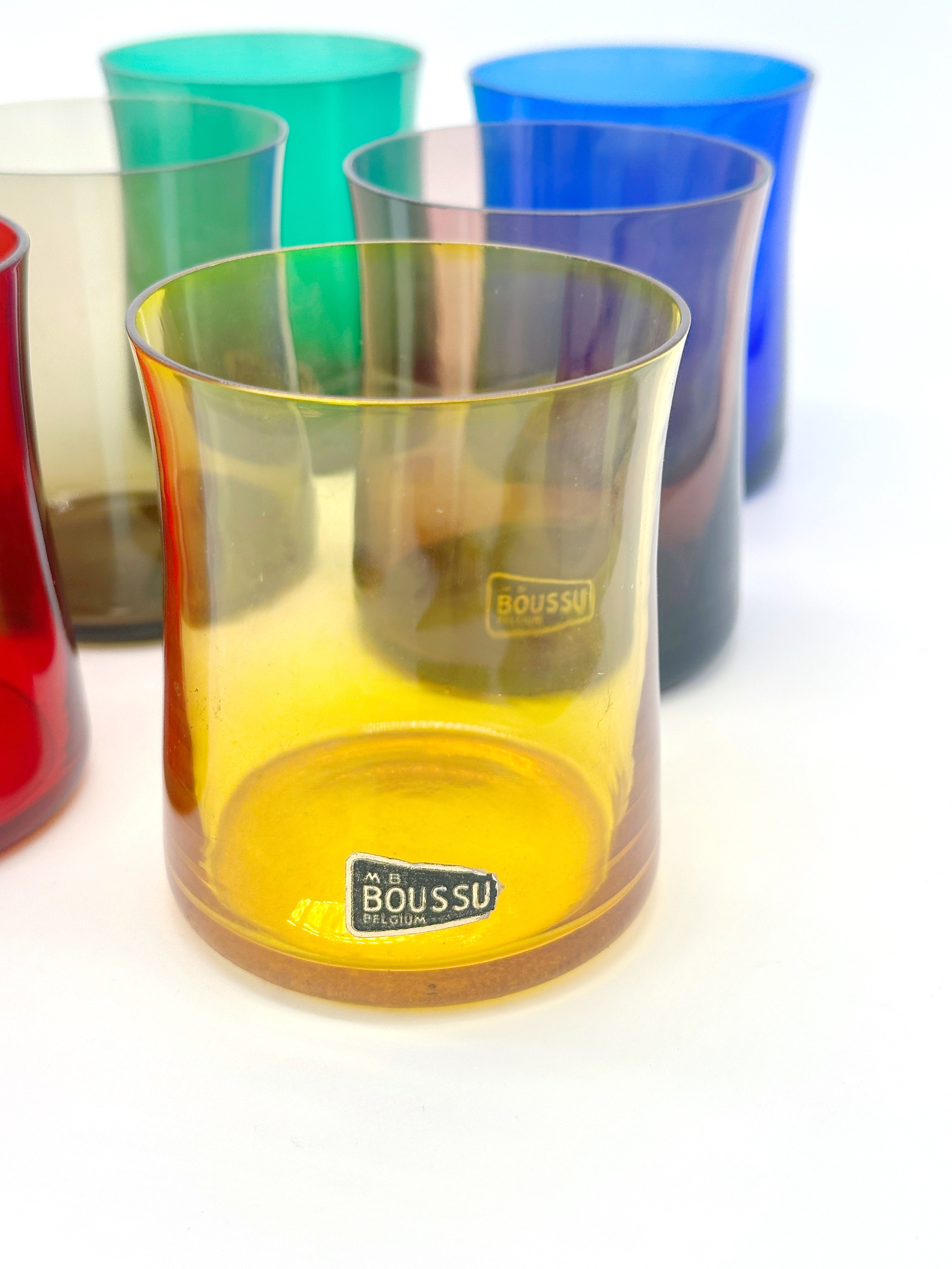 6er Set bunte Vintage Gläser Belgien um 1960