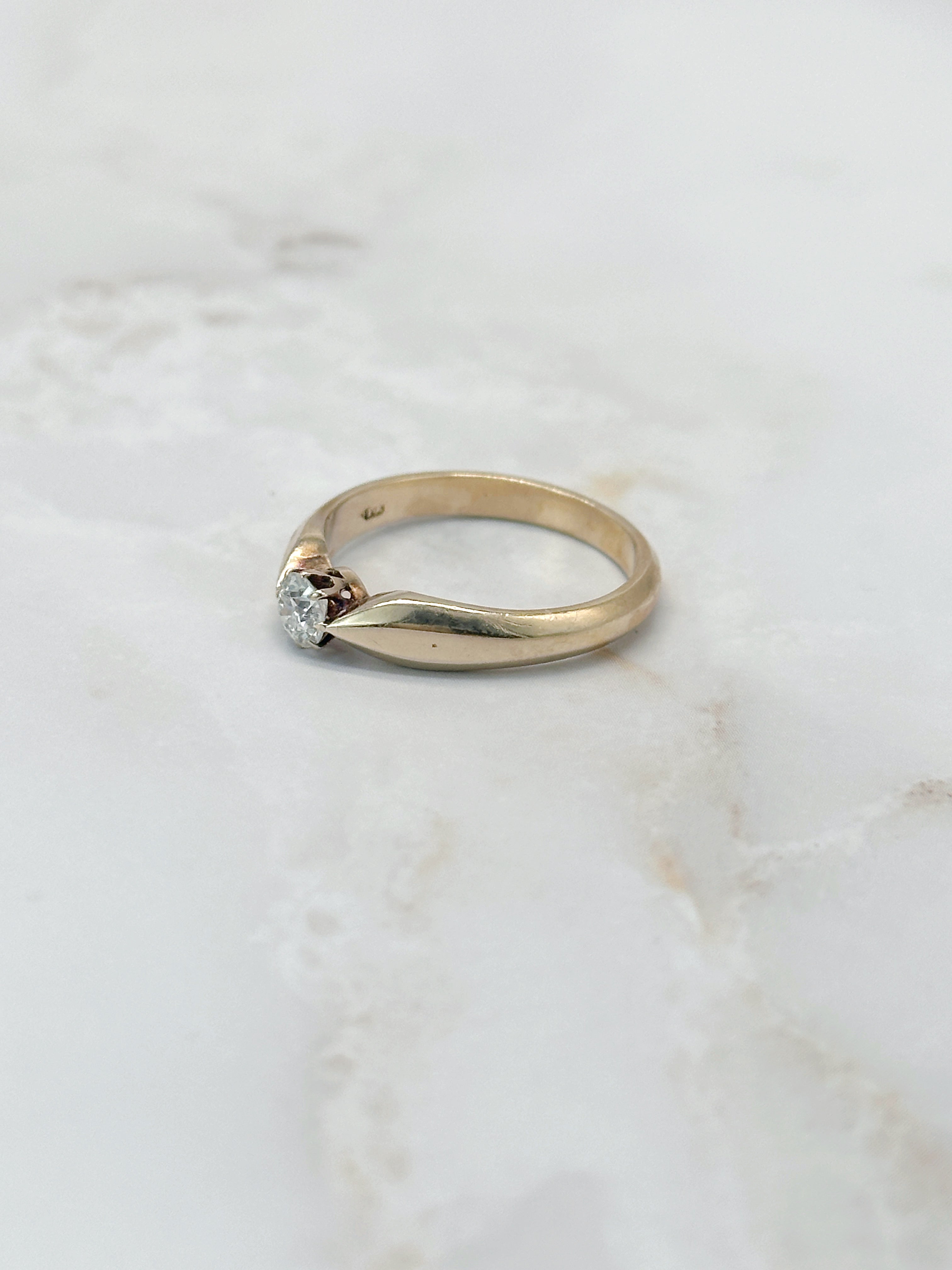 Vintage Solitärring mit Altschliff Diamant in 585 Gelbgold