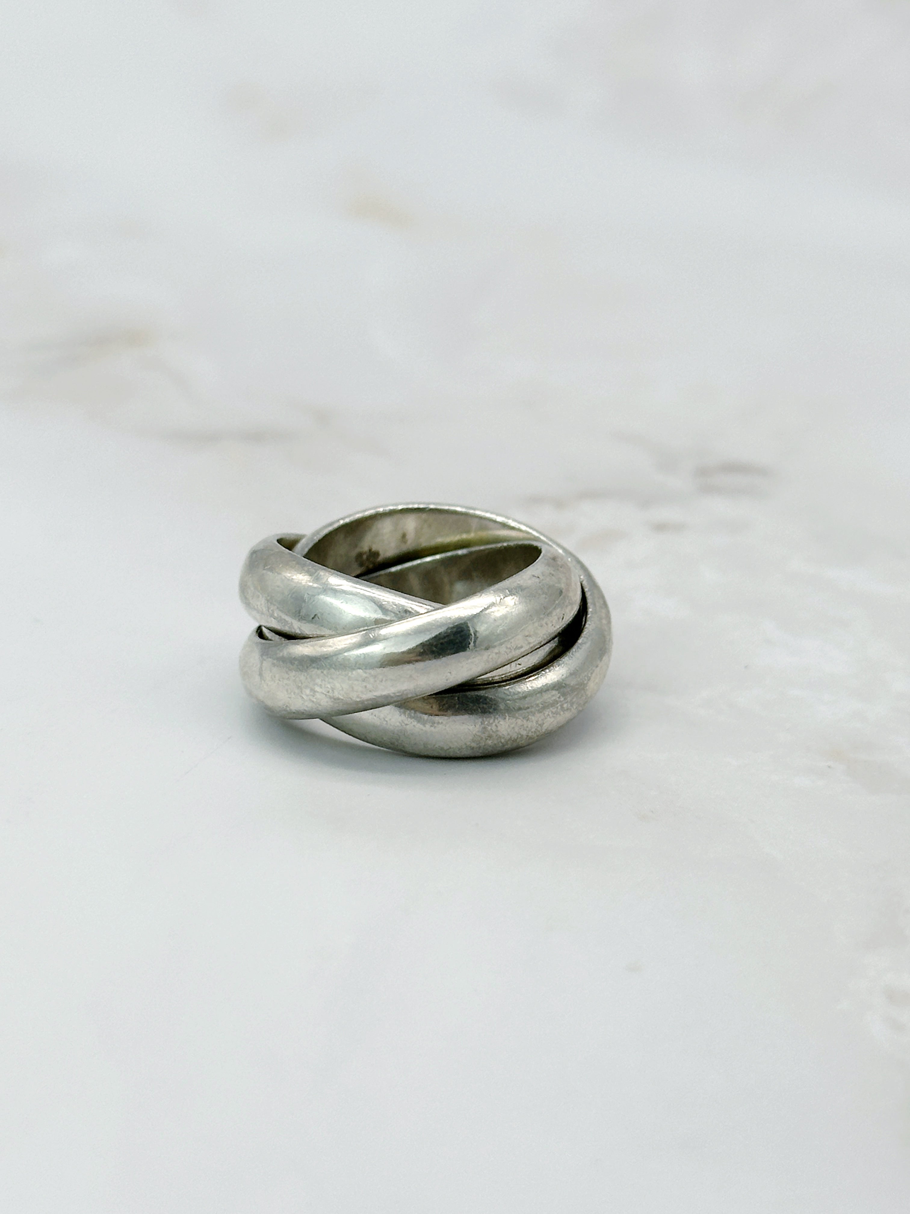Massiver dreireihiger Vintage-Ring aus 925 Sterling Silber
