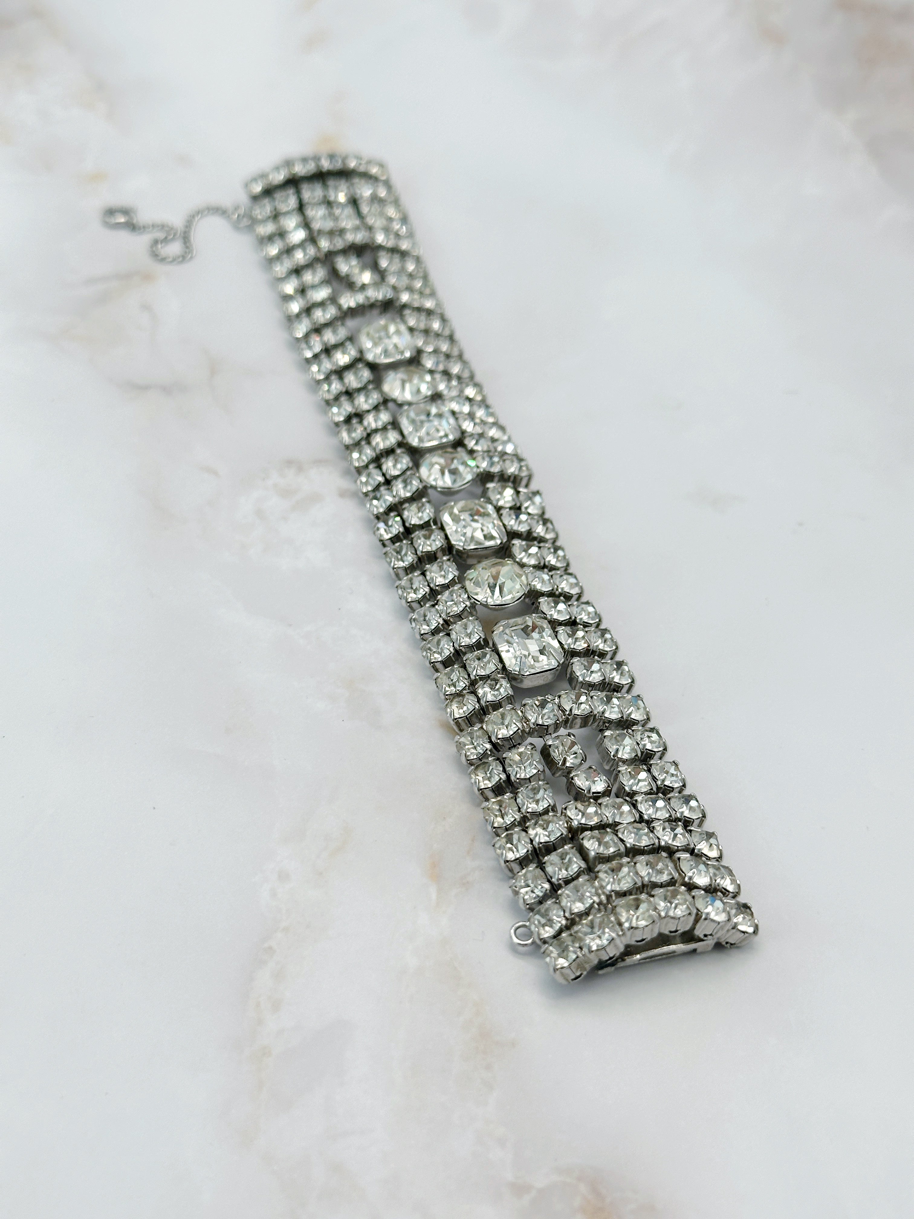 Glamouröses breites Vintage Strass-Armband mit Kristallen