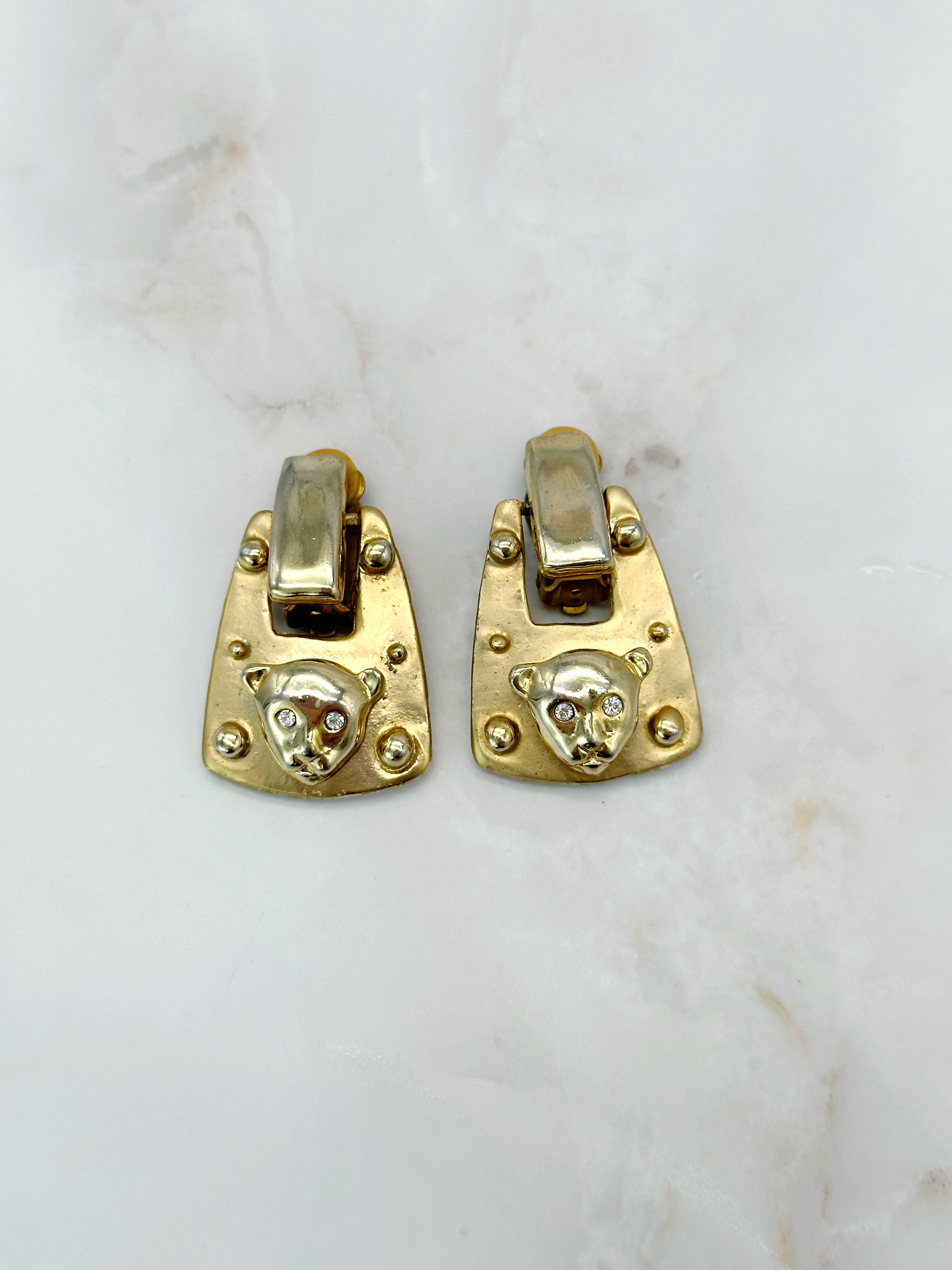 Vintage Doorknocker Ohrclips Jaguar Vergoldet