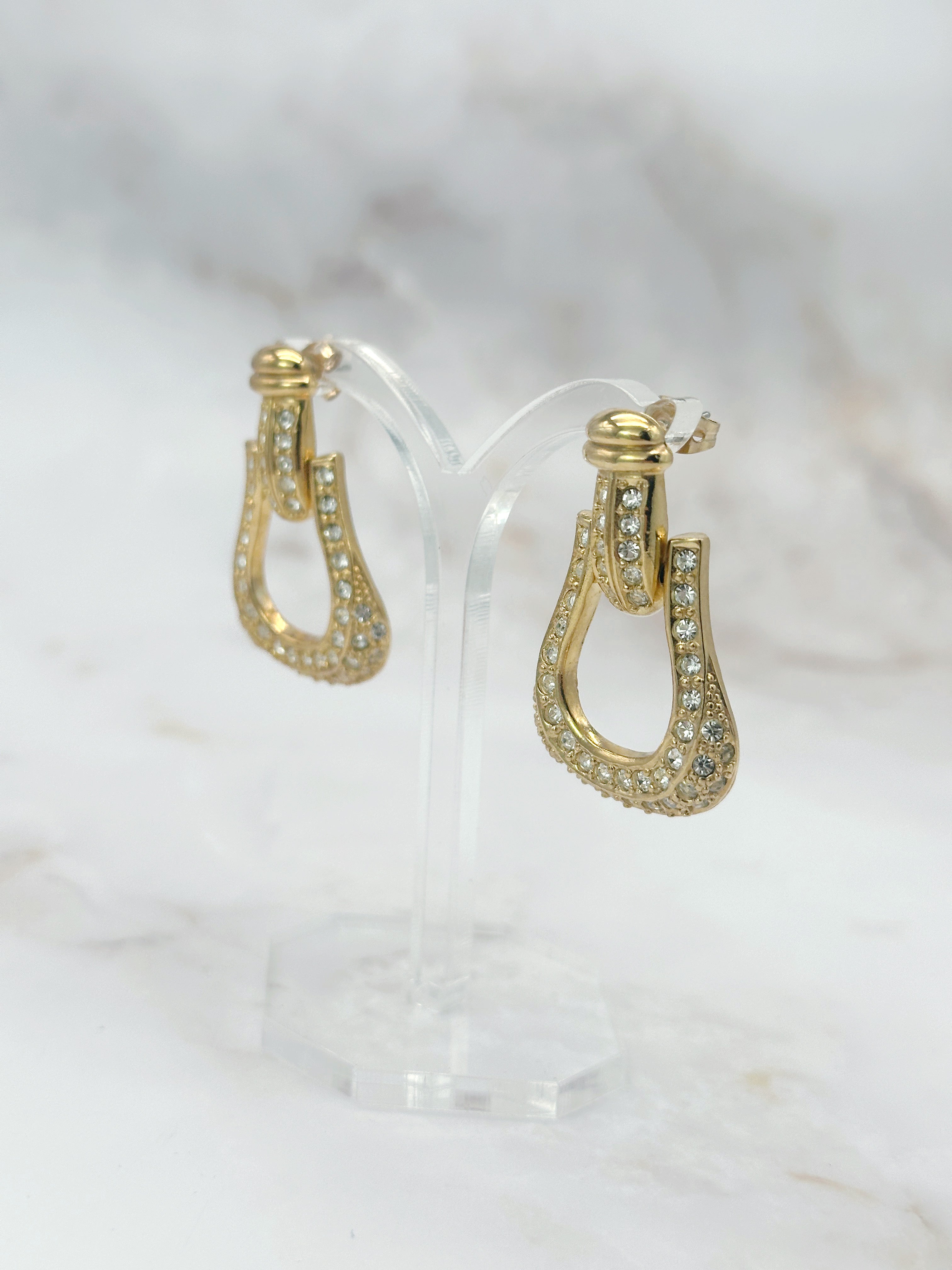 Vergoldete Vintage Doorknocker Ohrringe mit funkelndem Strass