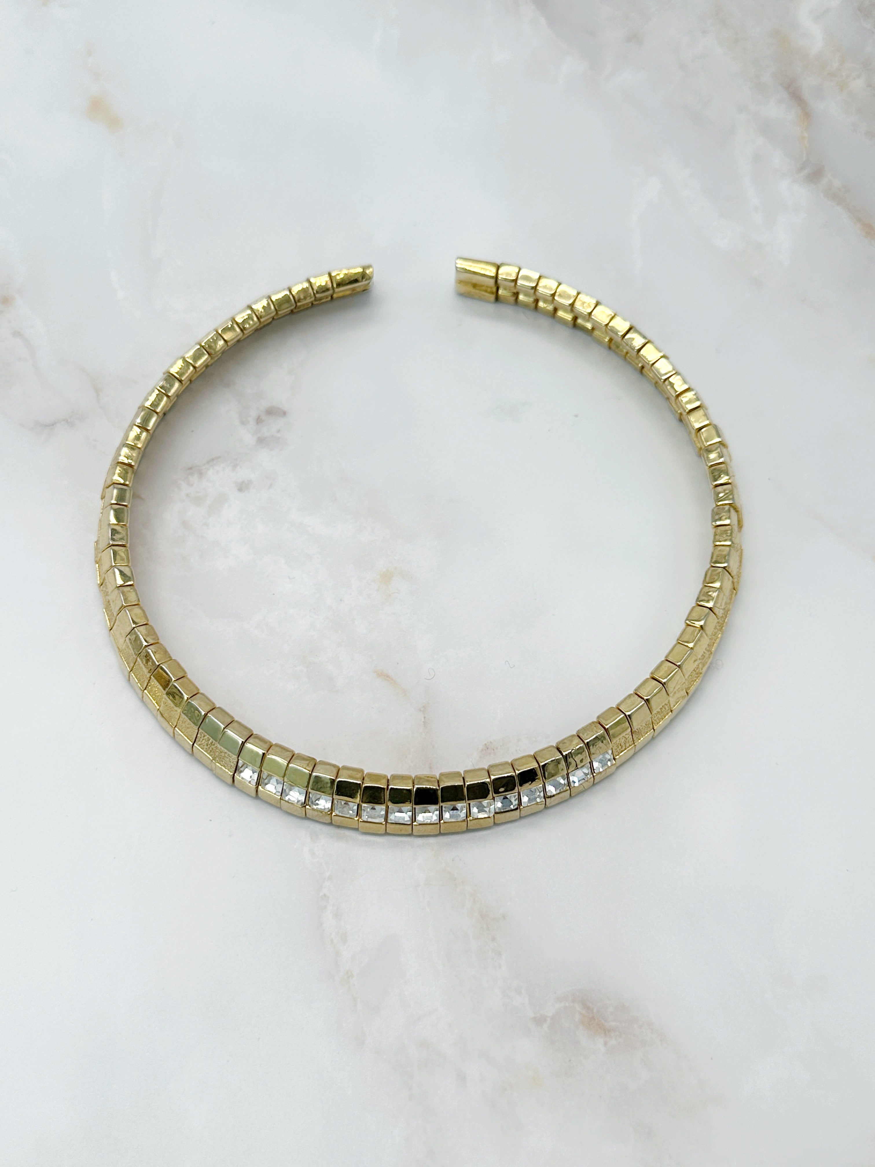 Ausgefallener Vintage Choker mit Kristallbaguetten, vergoldet
