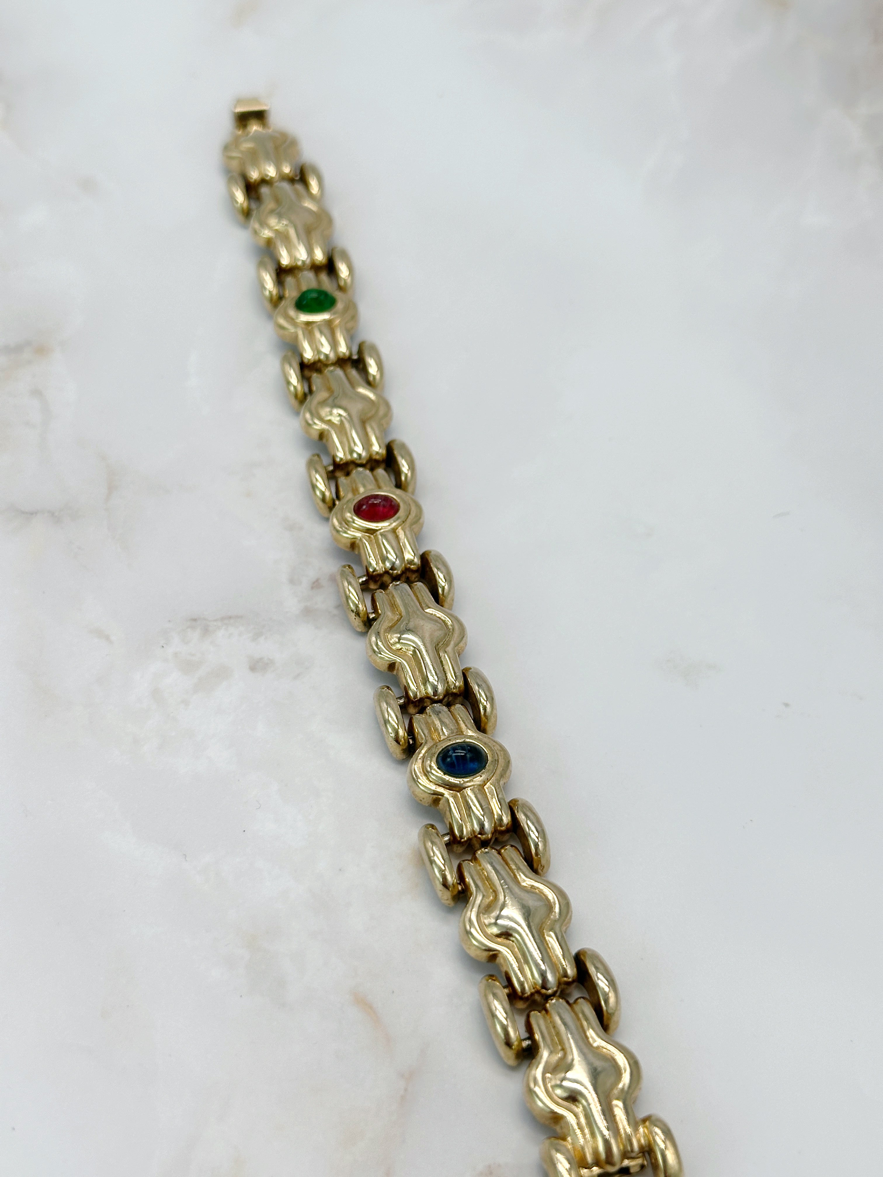 Massives Vintage Armband mit Glas-Cabochons, vergoldet