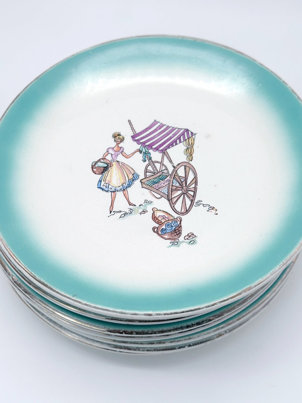 Handbemalte Vintage Vorspeisenteller von Digoin et Sarreguemines – 9er-Set
