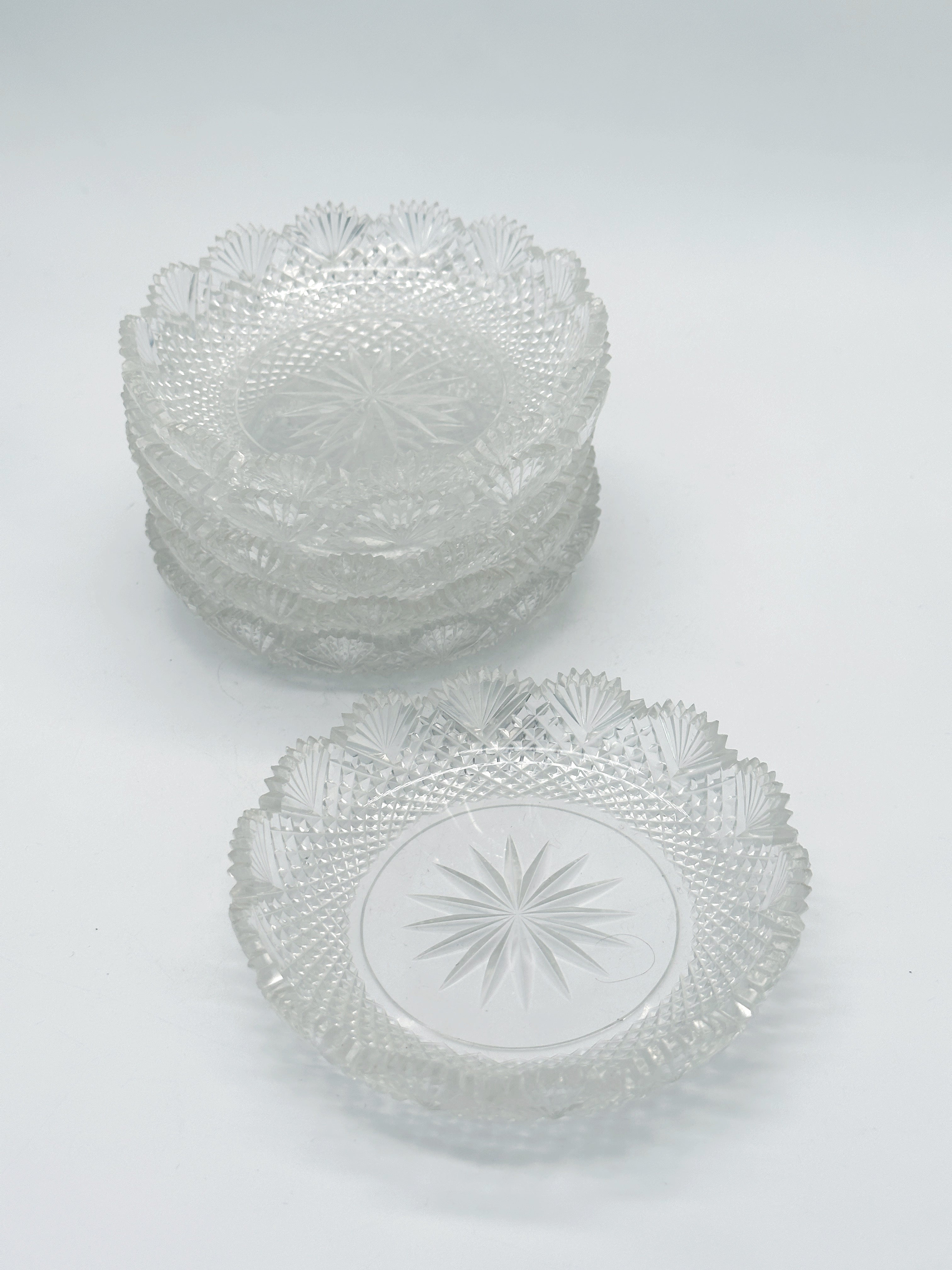 6er Set antike Kristallglasschälchen um 1880