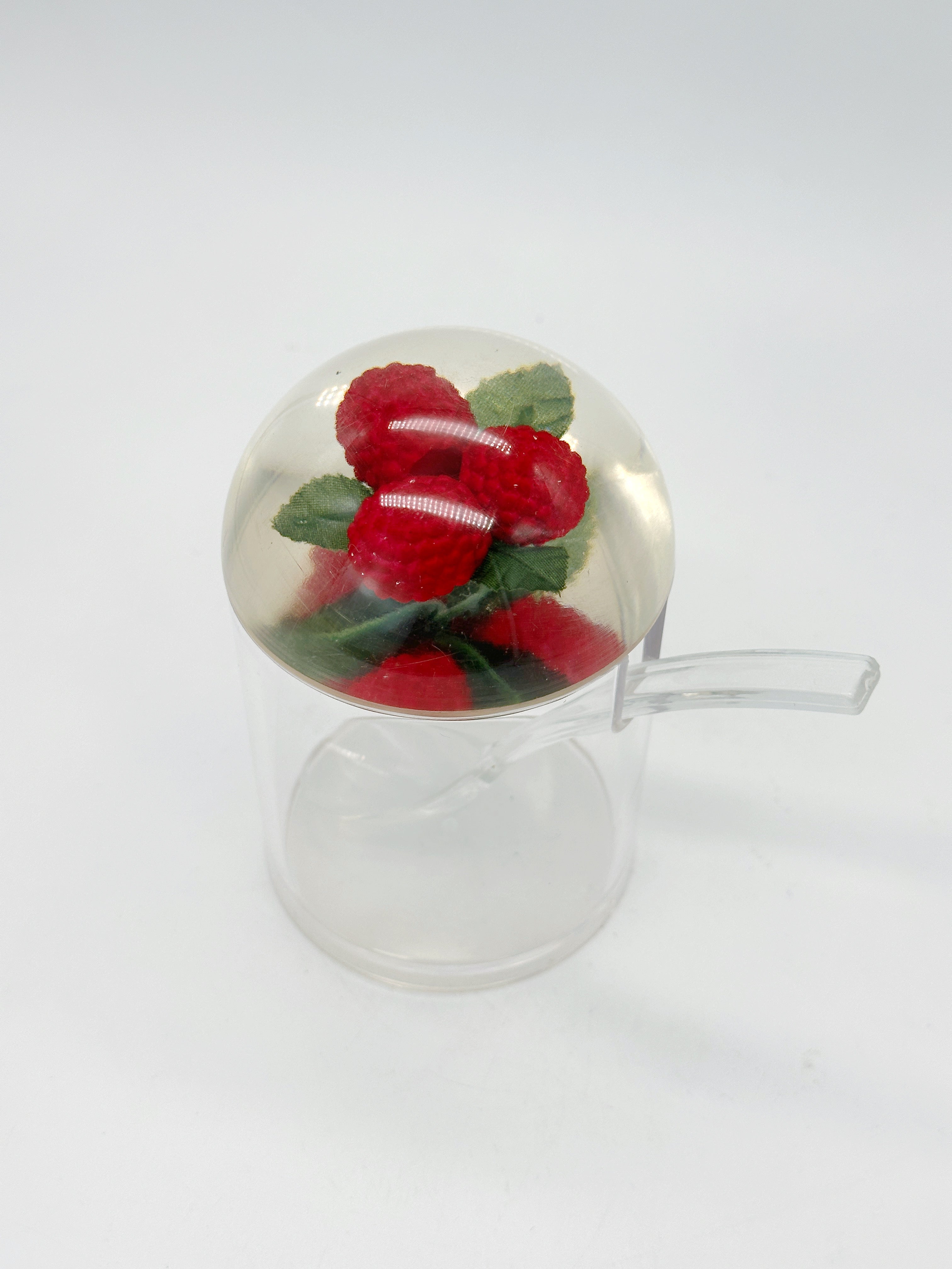Vintage Lucite Vorratsglas mit Motiv und passendem Löffel