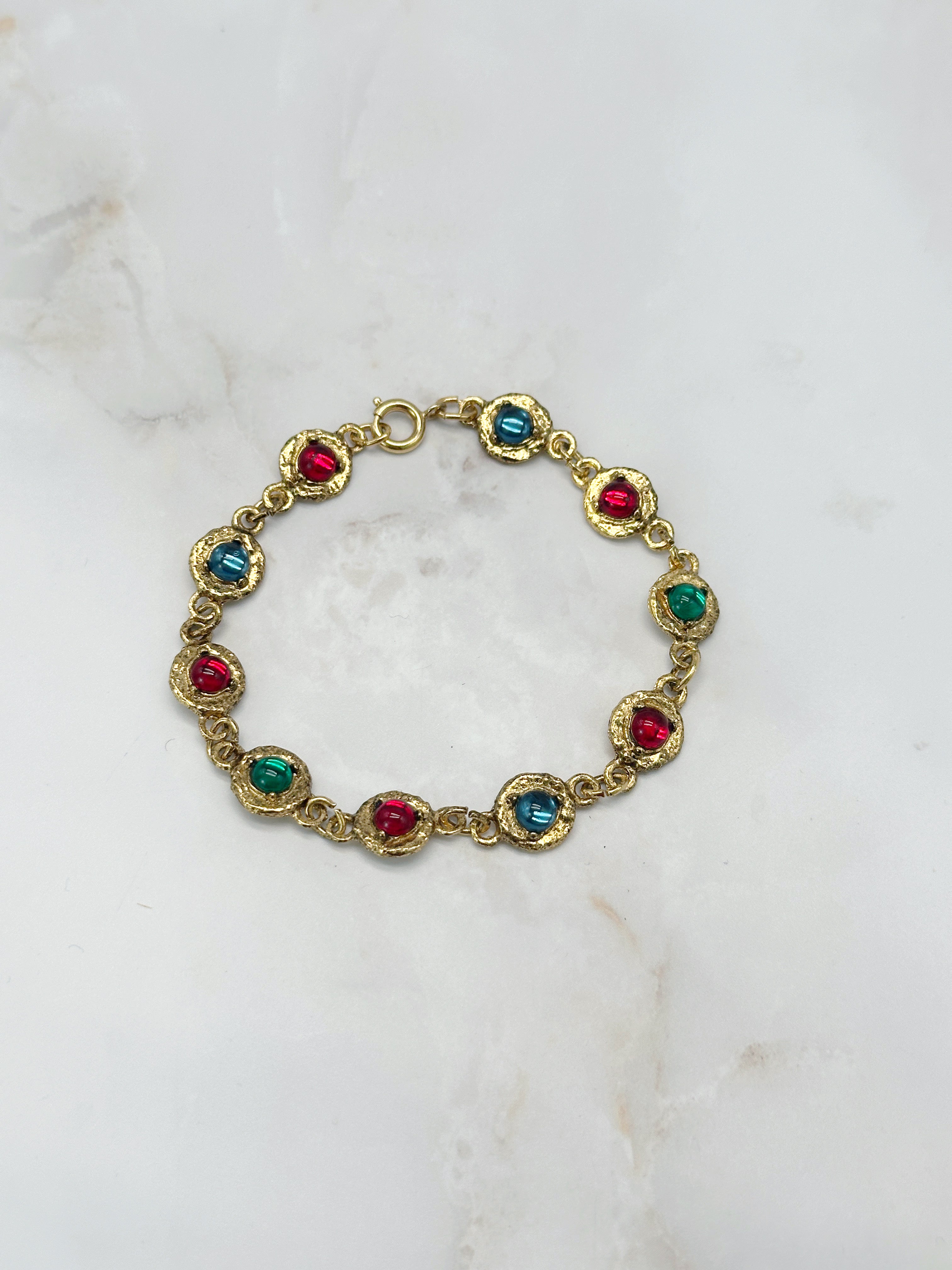 Vintage Armband mit bunten Glascabochons in Rot Blau und Grün
