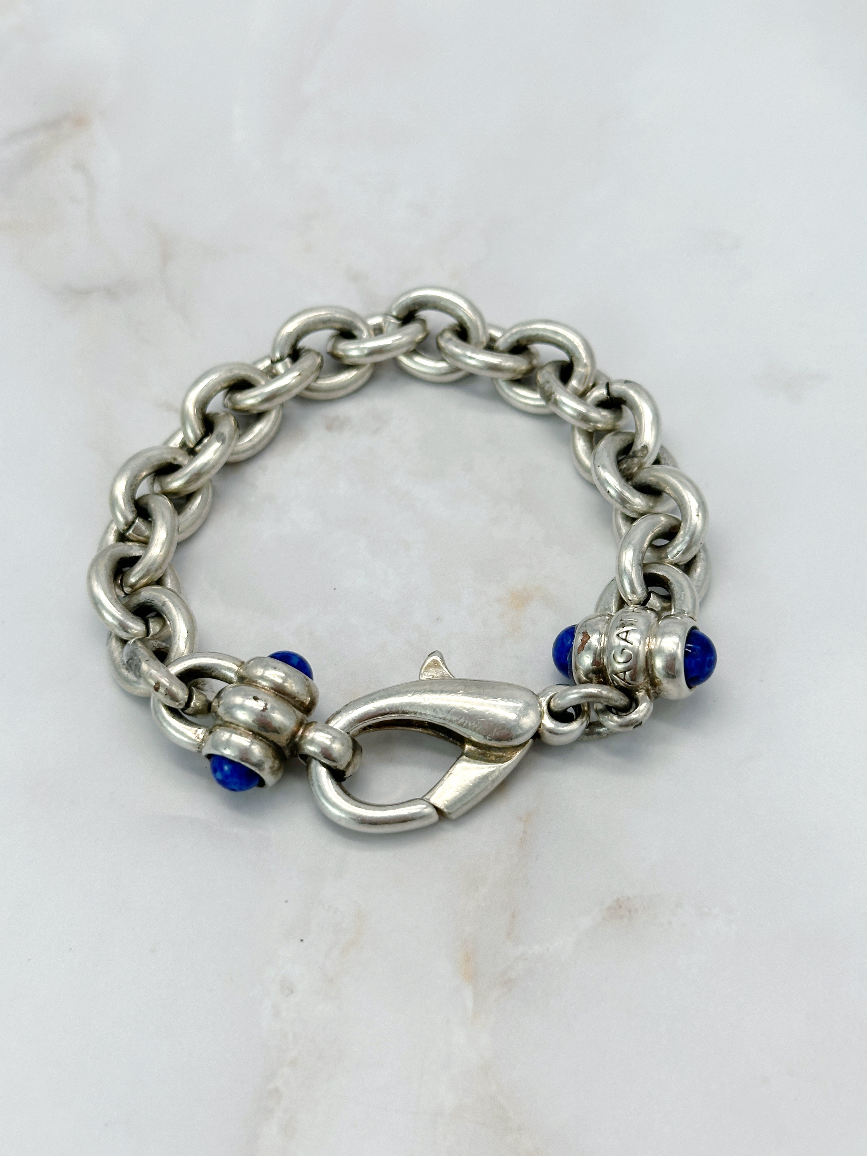 Agatha Paris Vintage Armband Versilbert Blaue Glasakzente