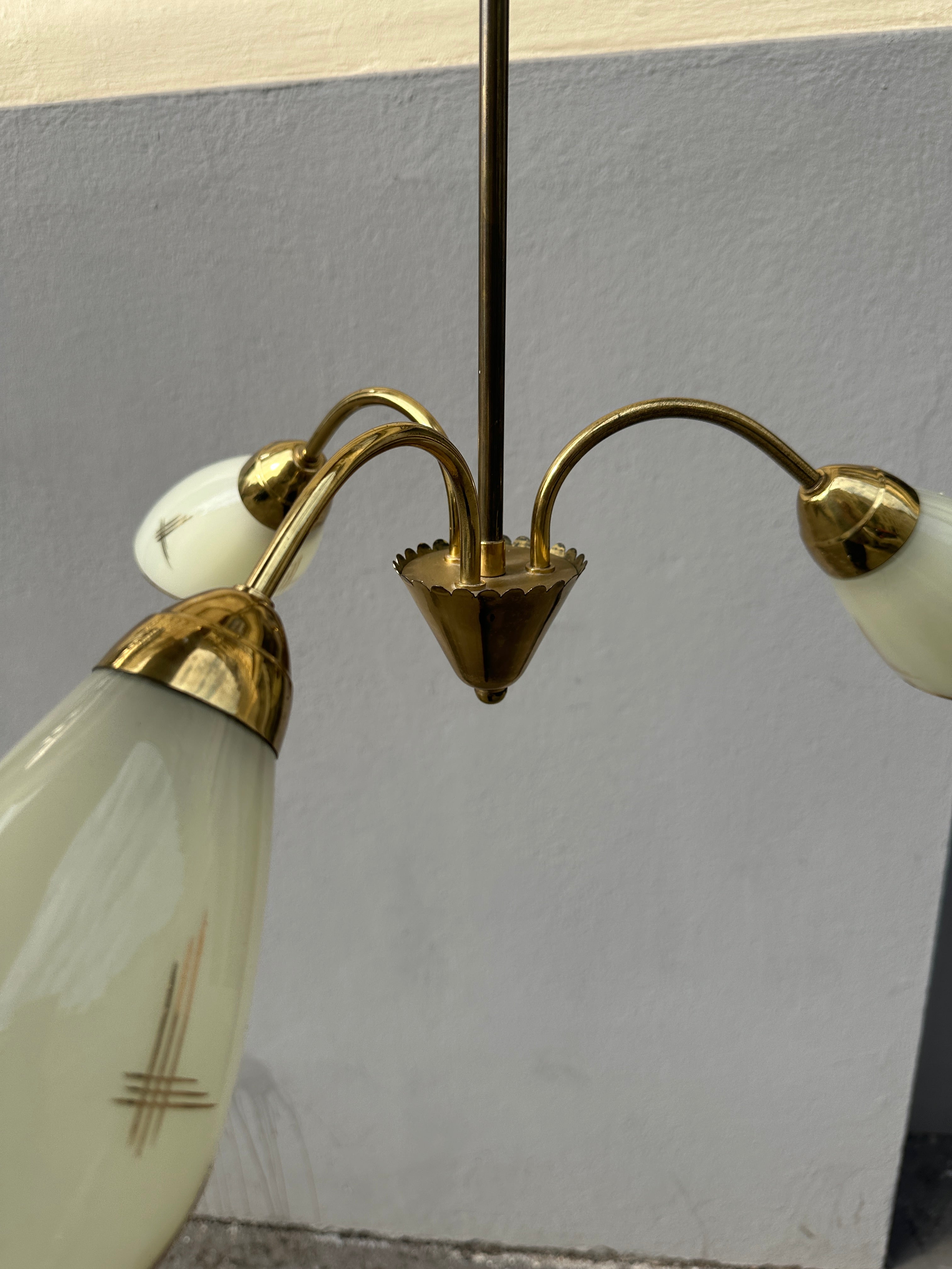 Vintage Messing-Luster der 50er Jahre mit Glastüten