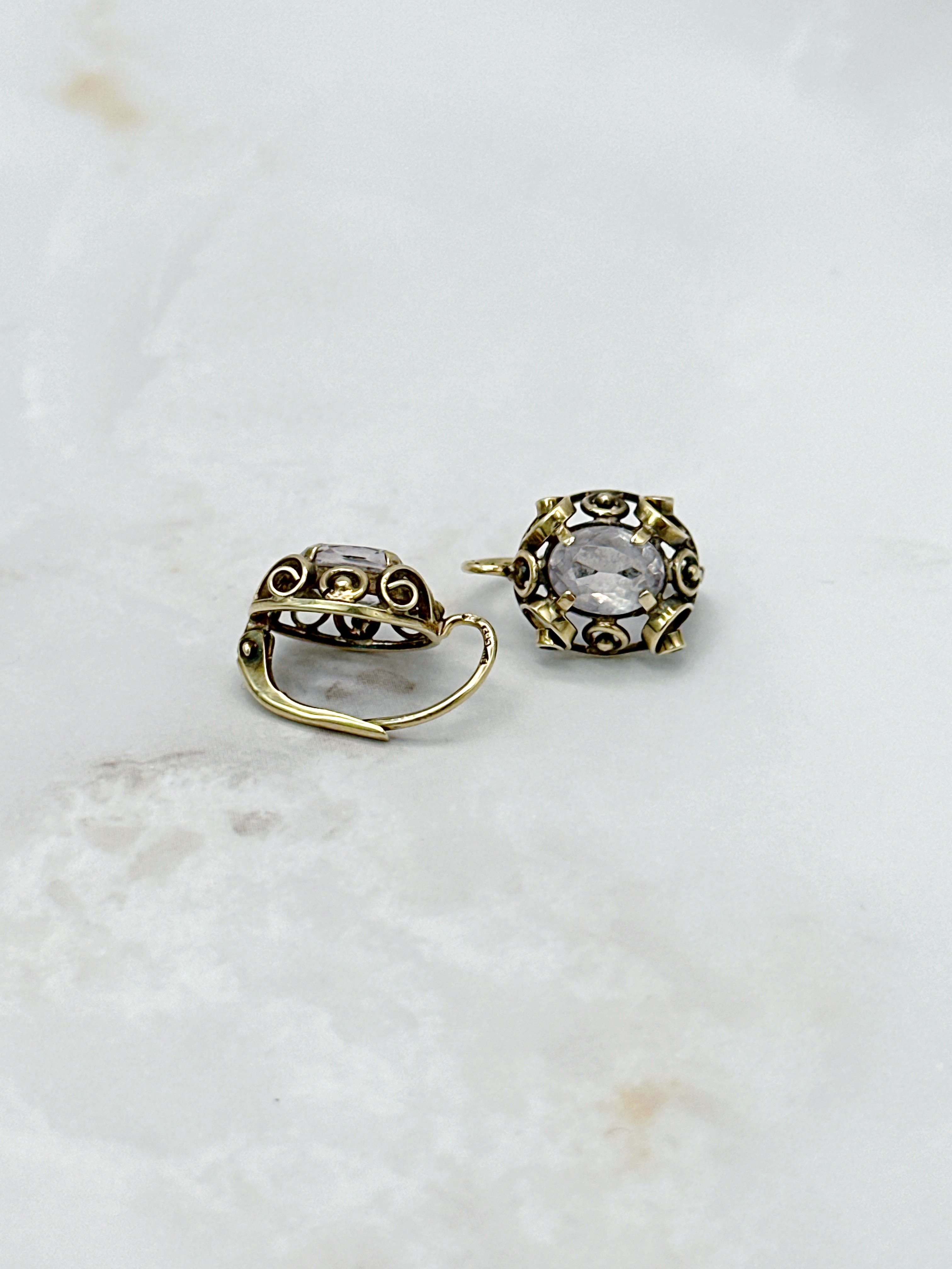 Verspielte Vintage Ohrhänger Gold Amethyst 50er Jahre