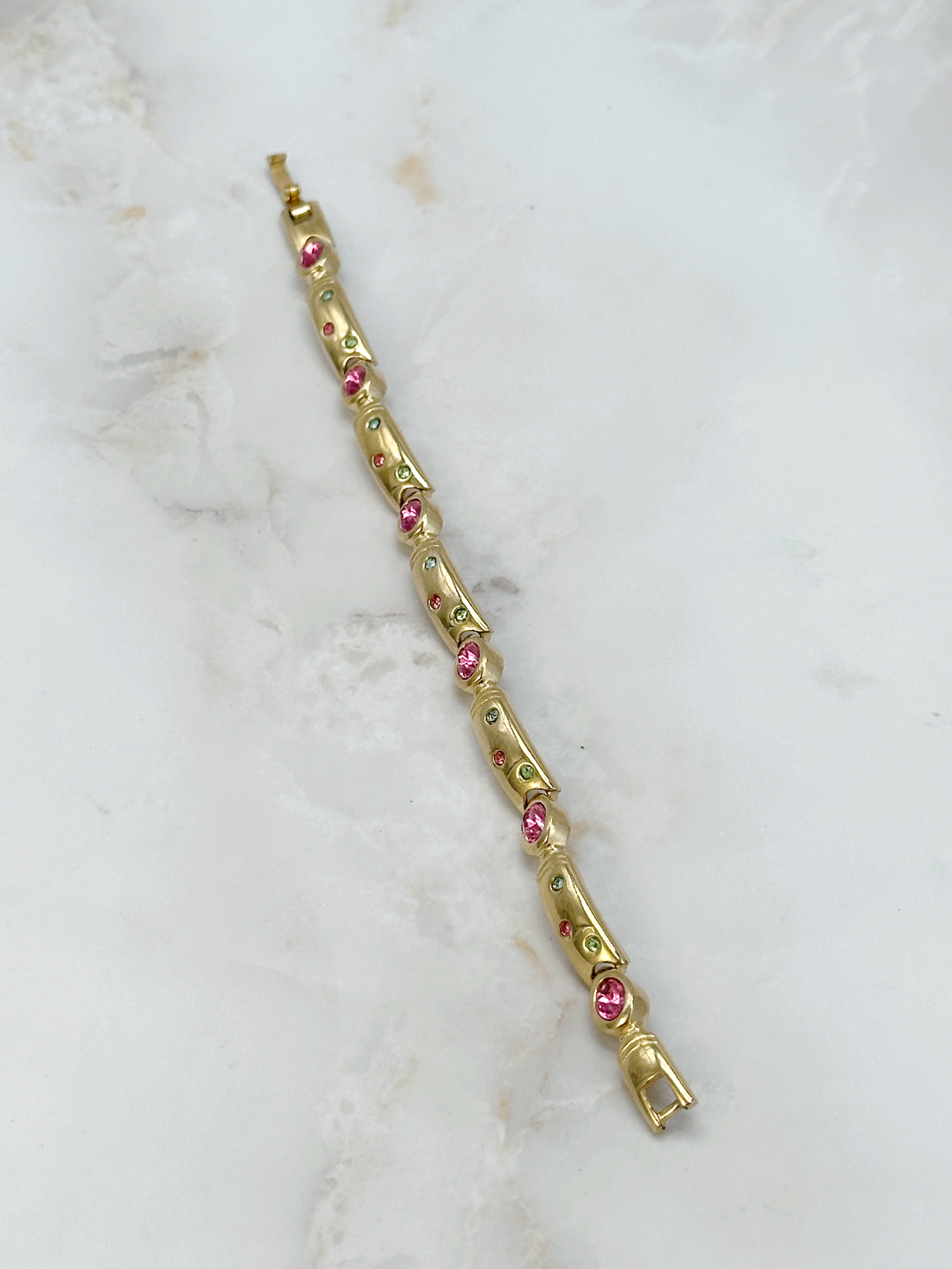 Vintage bracelet gold-plated with pastel crystals