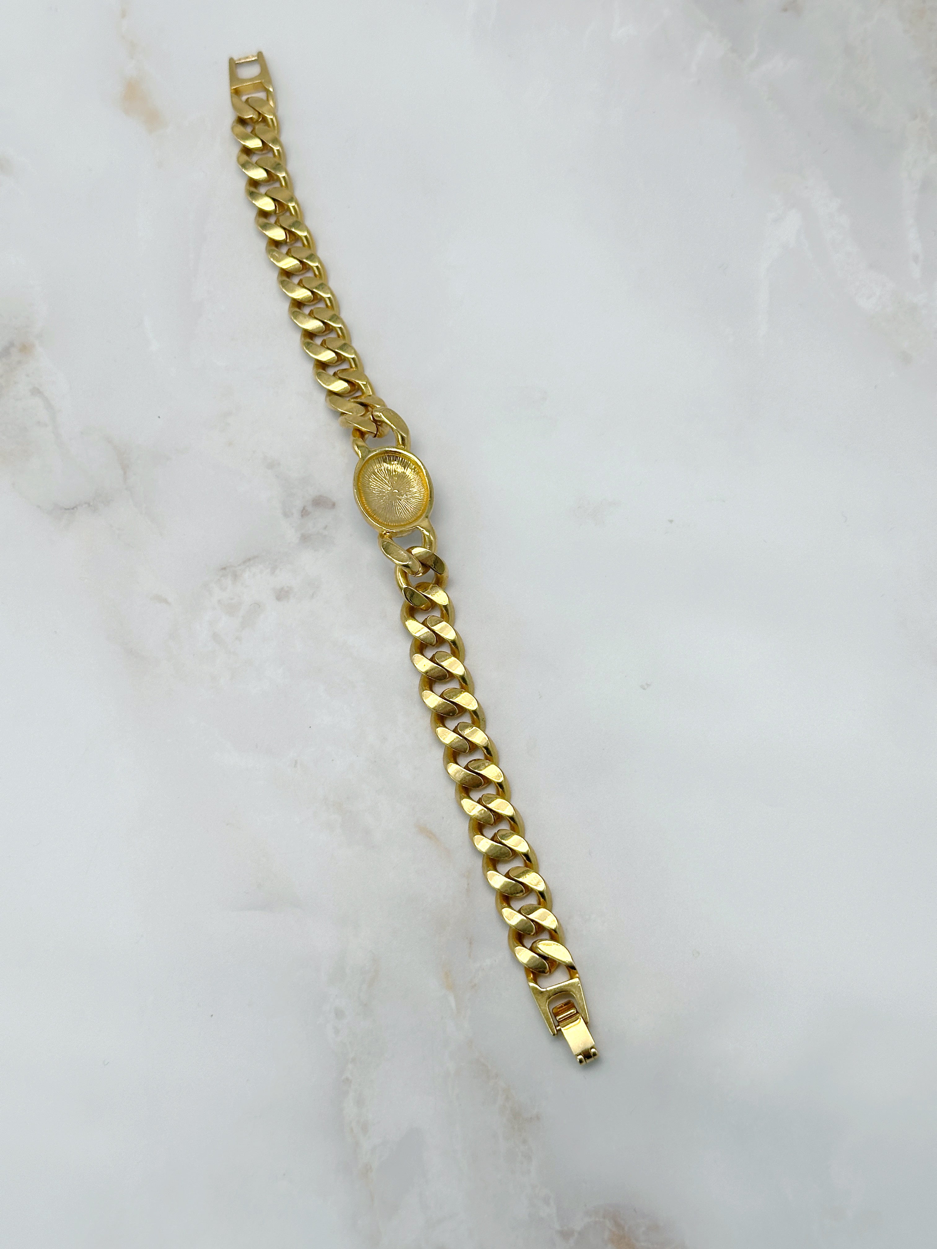 Vergoldetes Vintage Panzer-Armband mit Kunstperlen- & Strass-Mittelstück