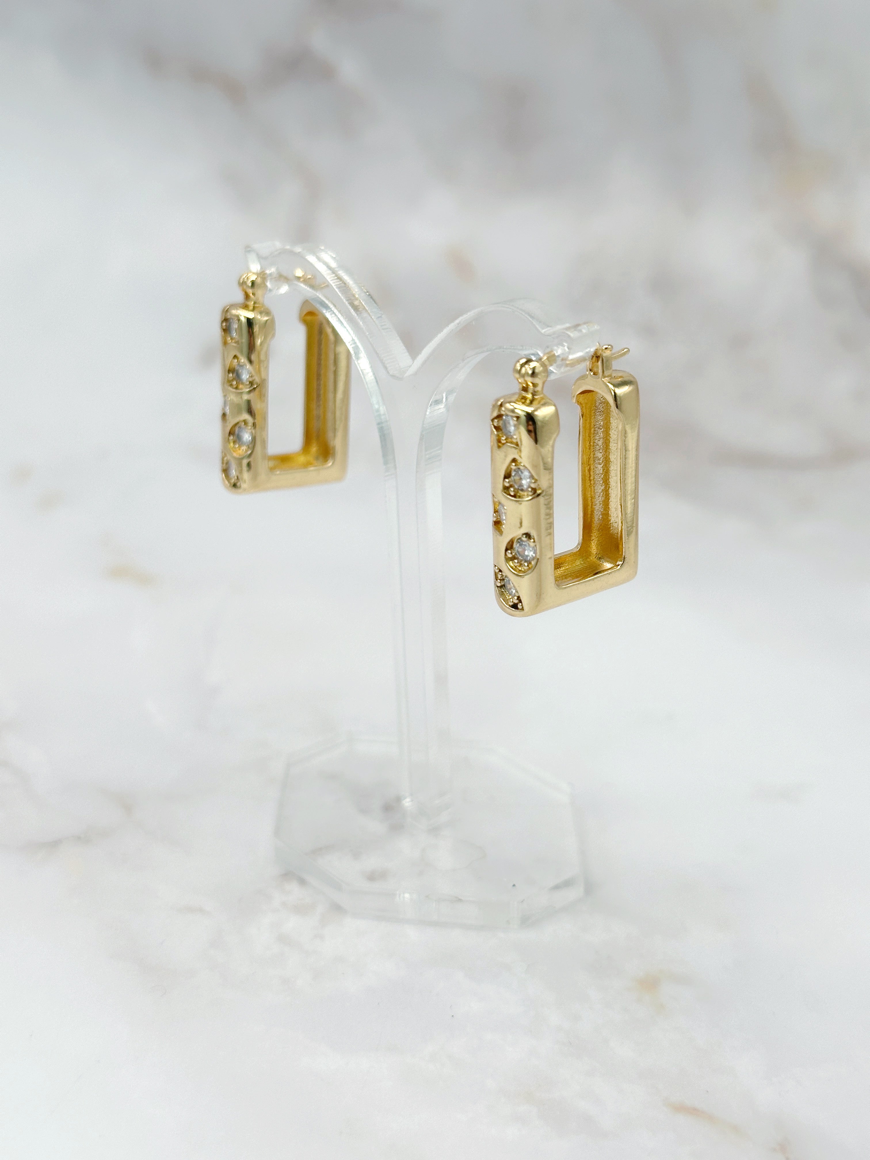 Eckige Vintage Creolen vergoldet mit Strass