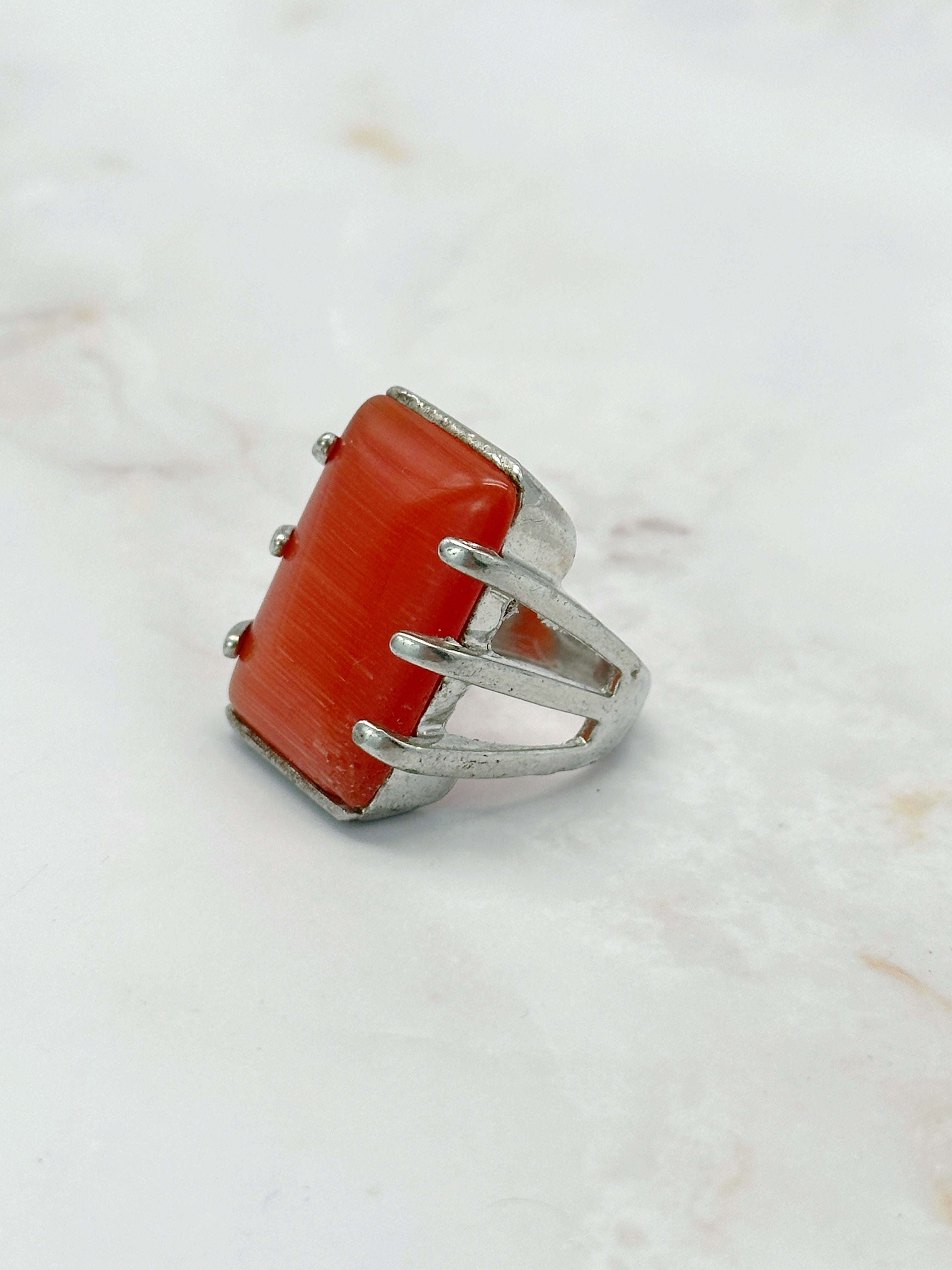 Solid Vintage Statement Ring Orange Glass