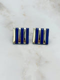 Vintage Ohrclips Gestreift Blau Gold Made in Germany