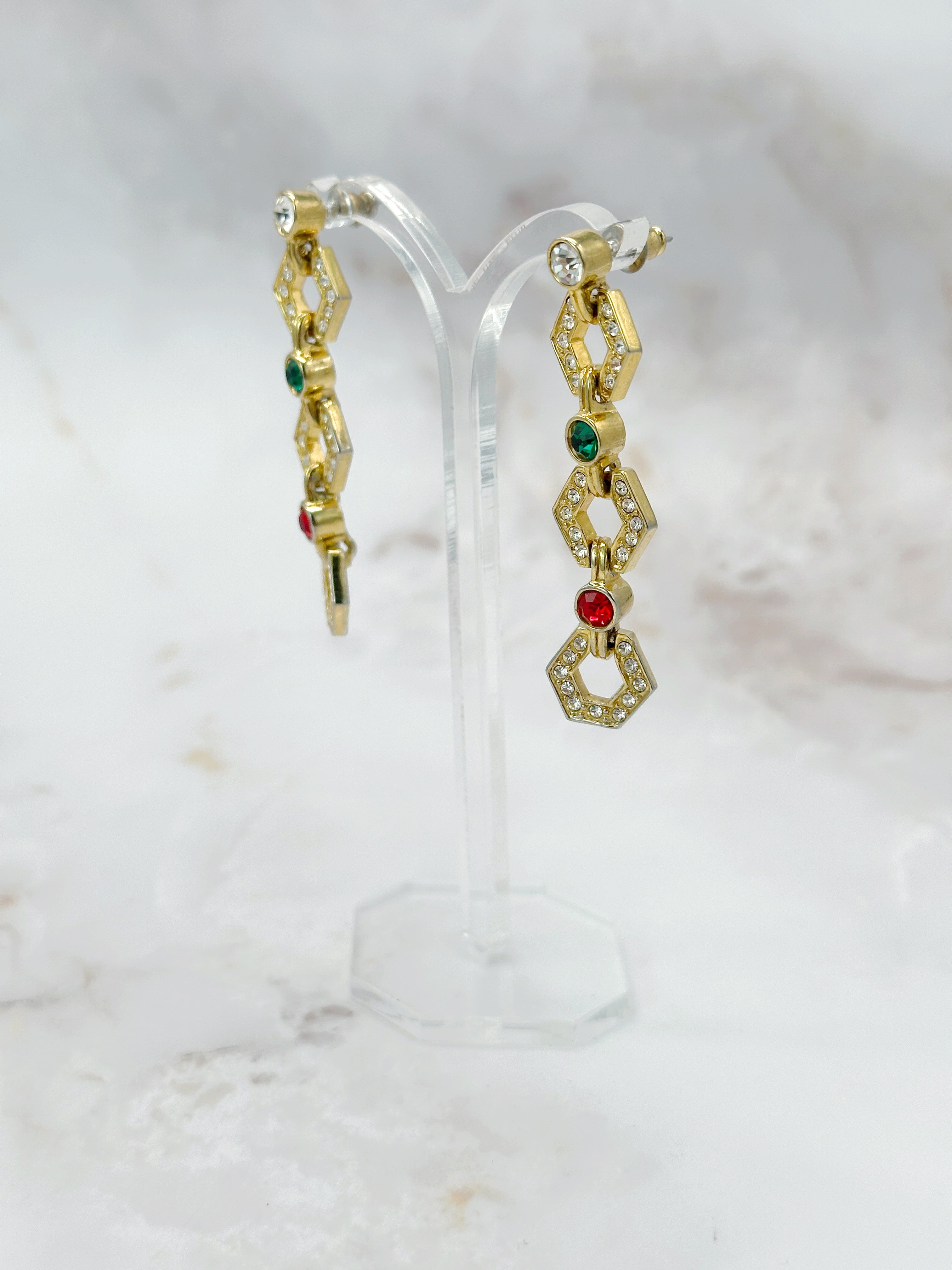 Vintage Ohrgehänge mit Strass in leuchtenden Farben