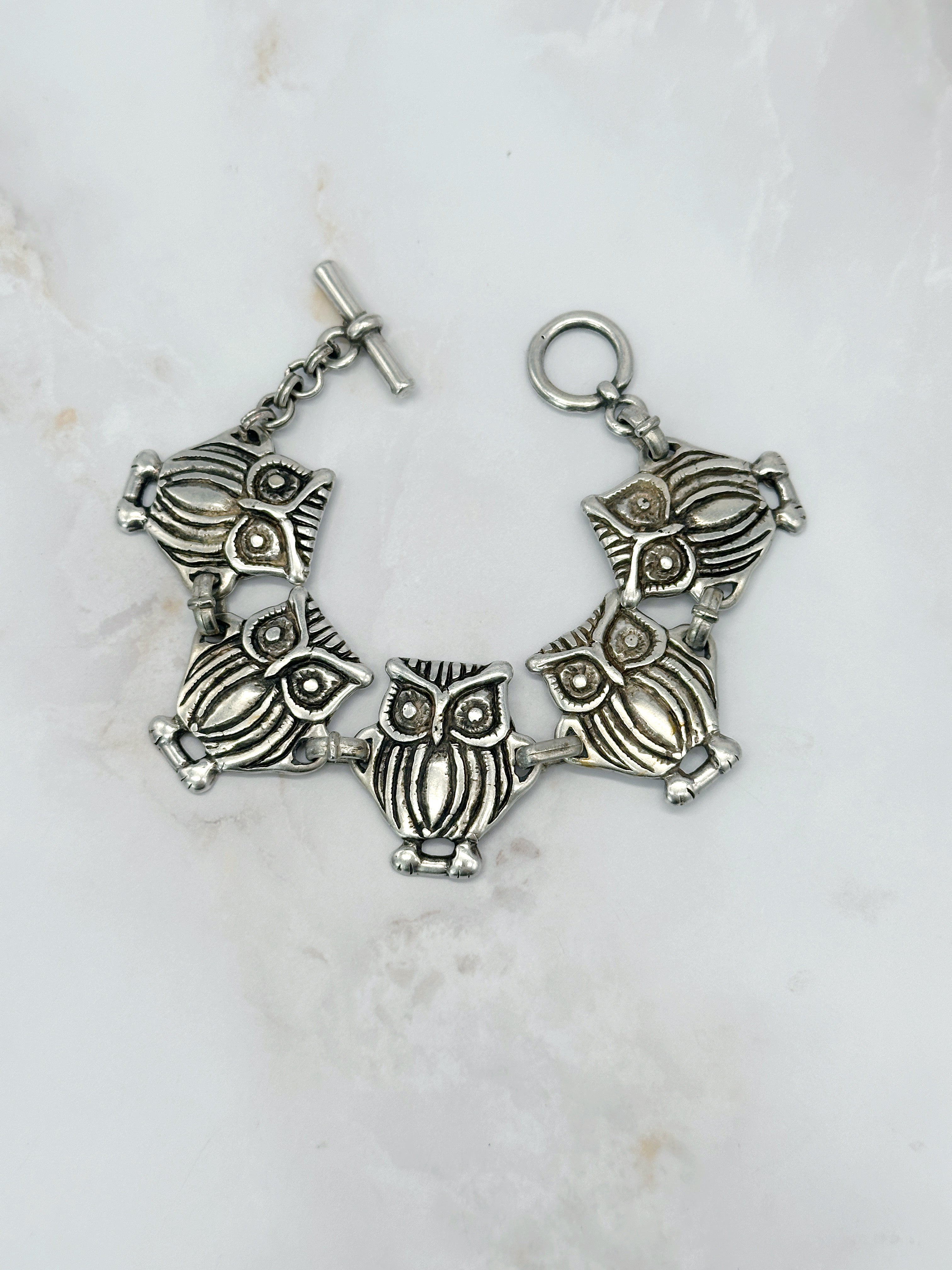 Vintage Armband mit Eulenmotiv in Silberfarben