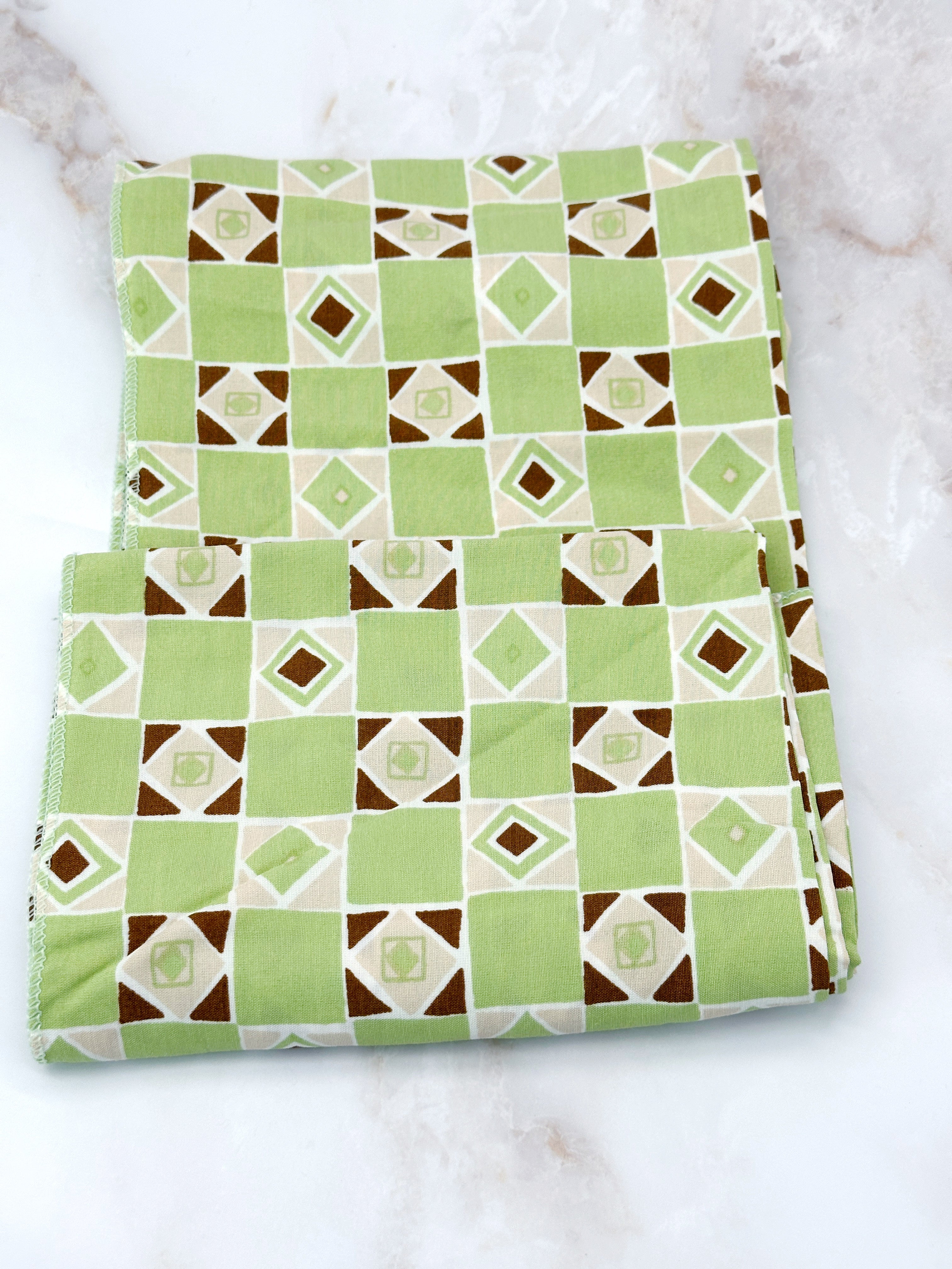 Vintage Viscose Schal in Limettengrün und Braun um 1960