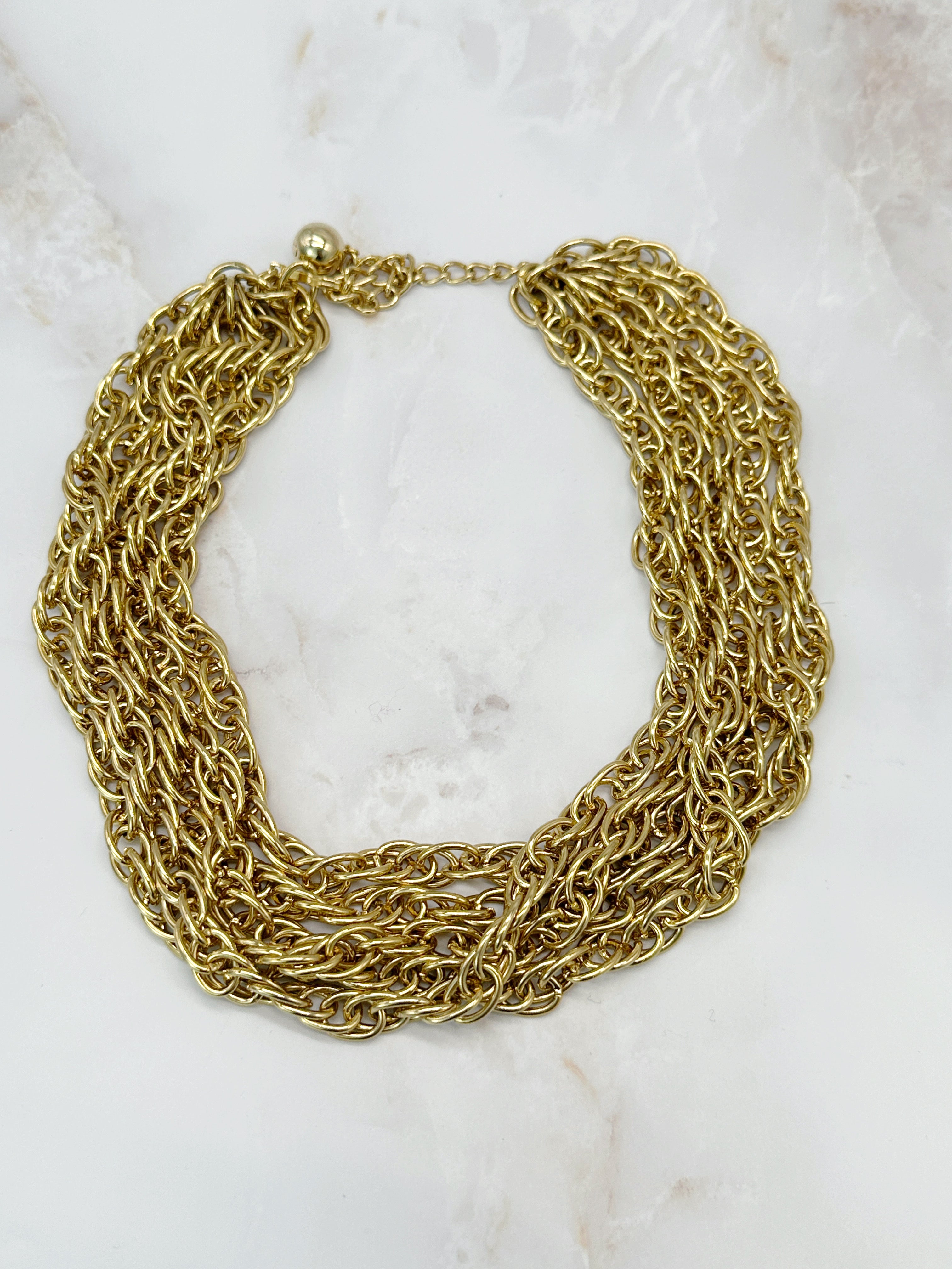 Mehrreihiger Vintage Choker aus Seilketten, vergoldet, 70er Jahre