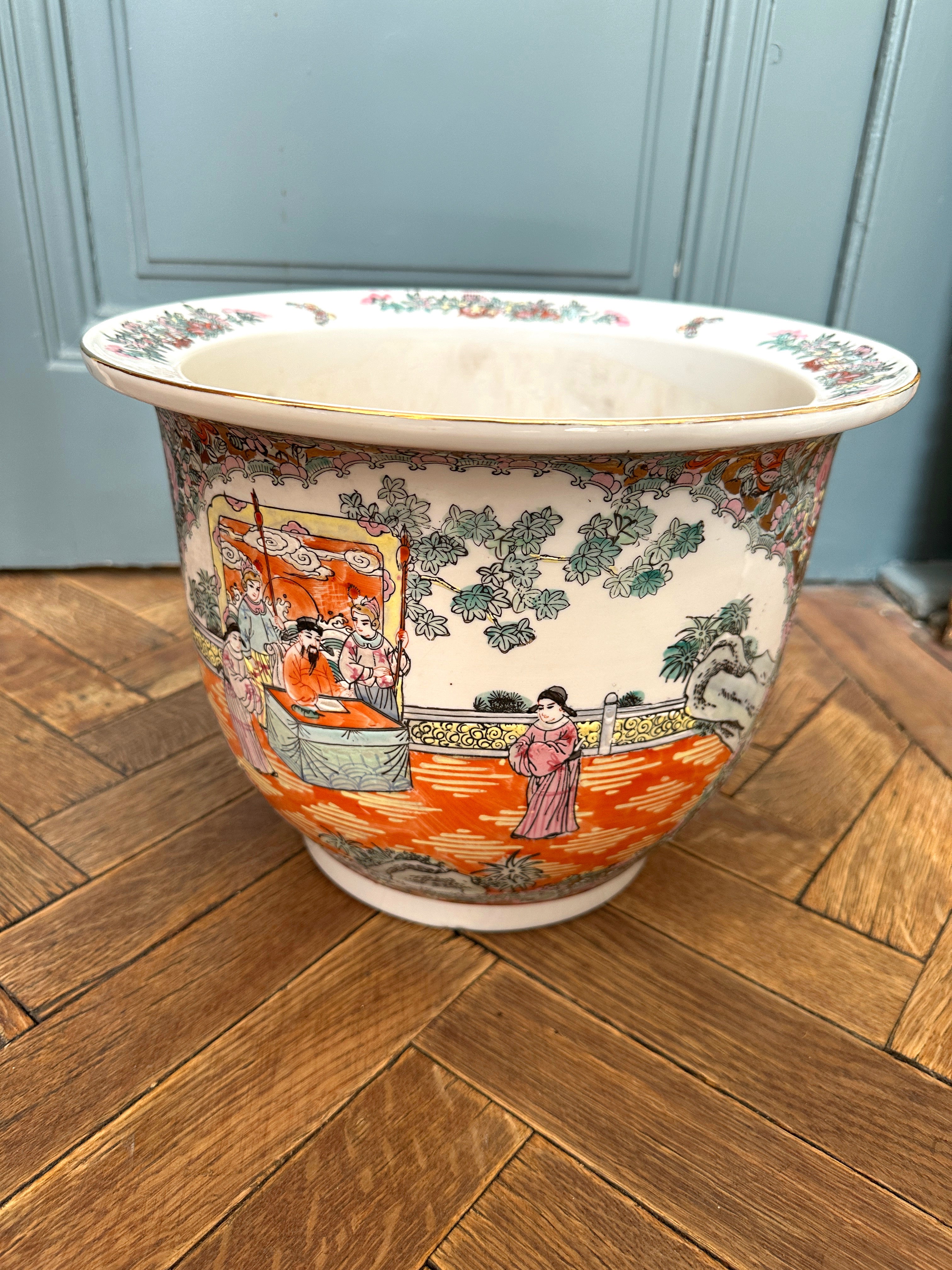Vintage Chinesisches Pflanzgefäß Famille Rose