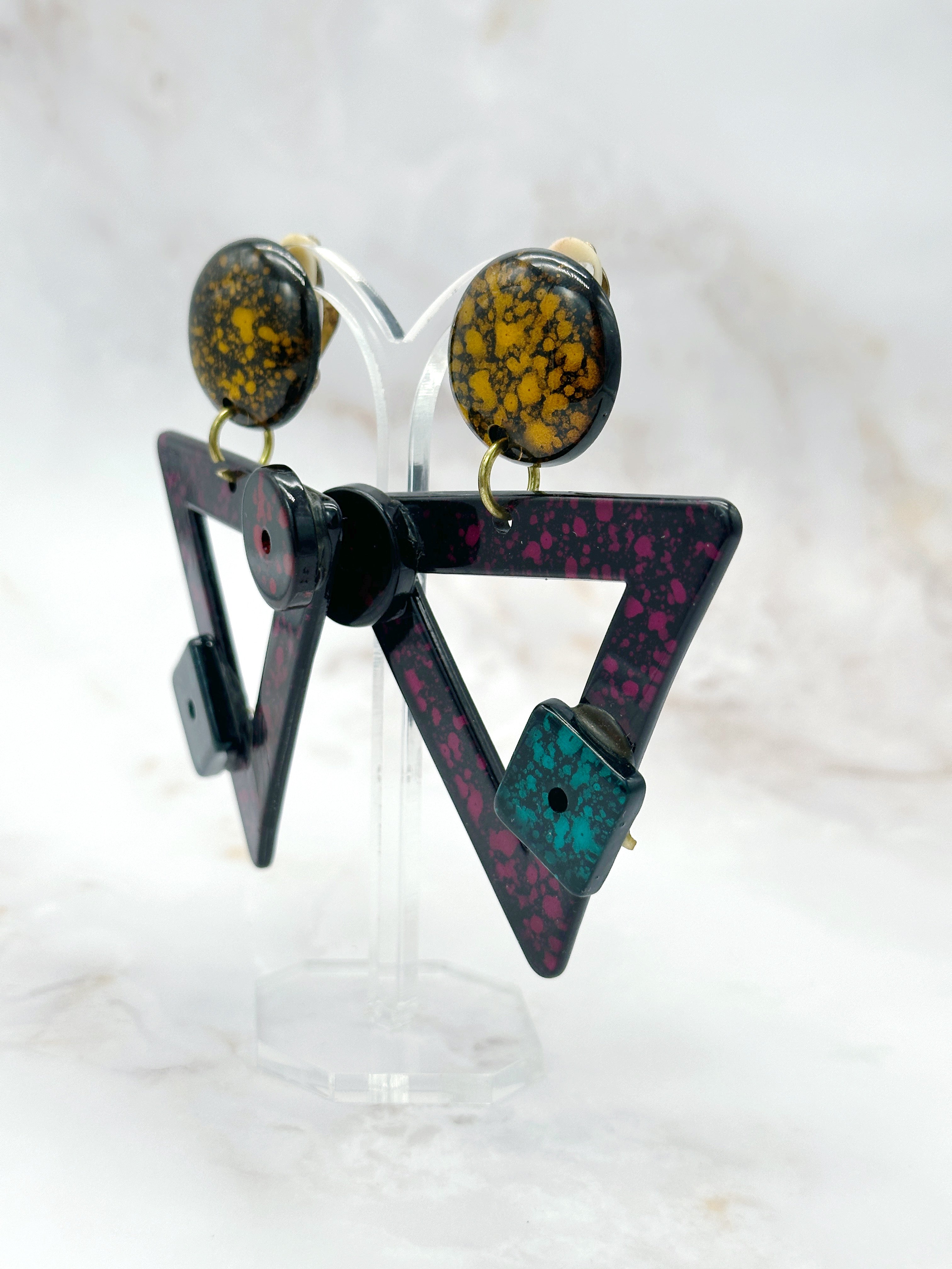 Vintage Statement-Ohrclips aus den 1980ern – Bunte Dreiecke