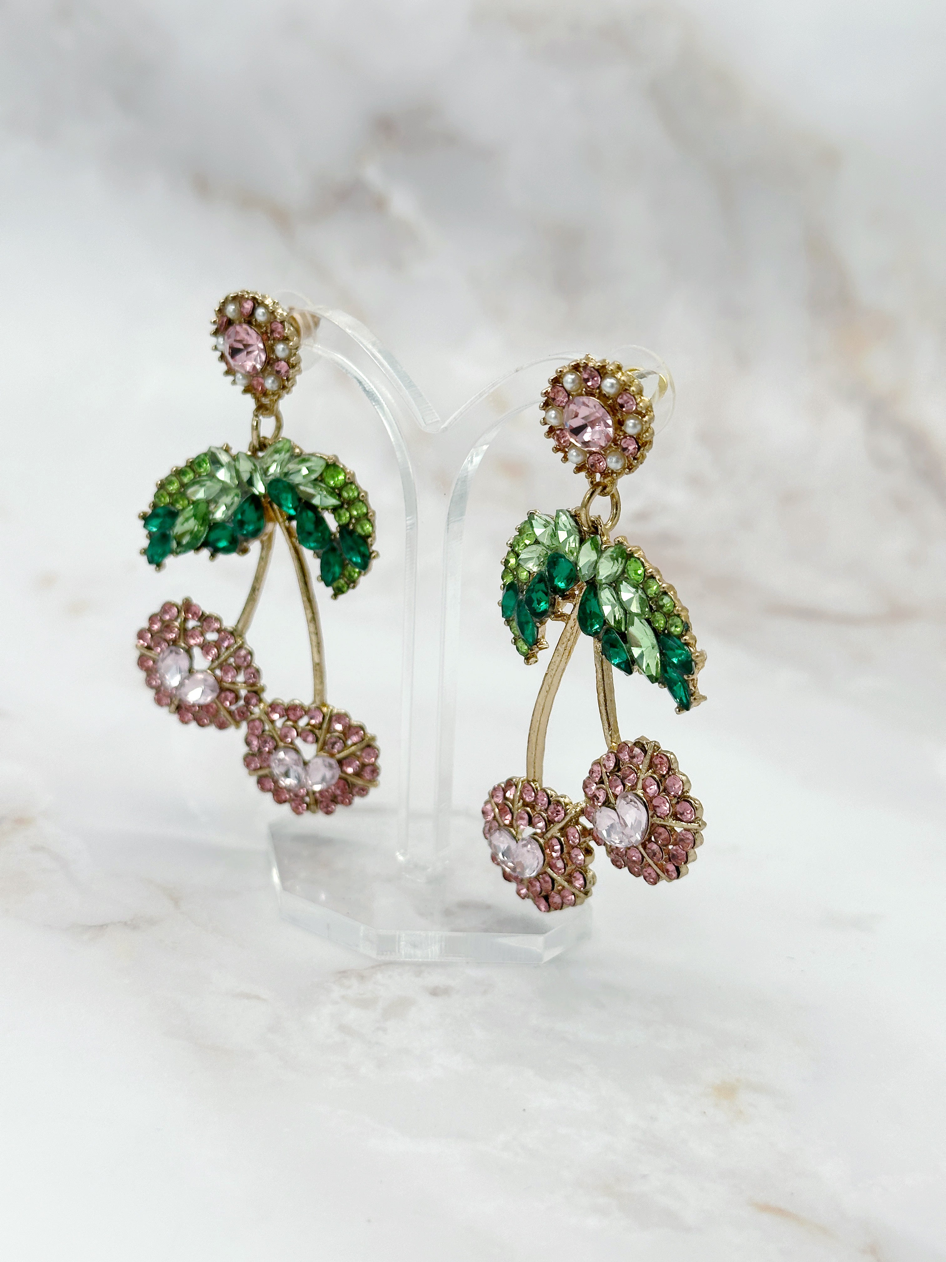 Süße Kirsch Ohrhänger mit Strass vergoldet