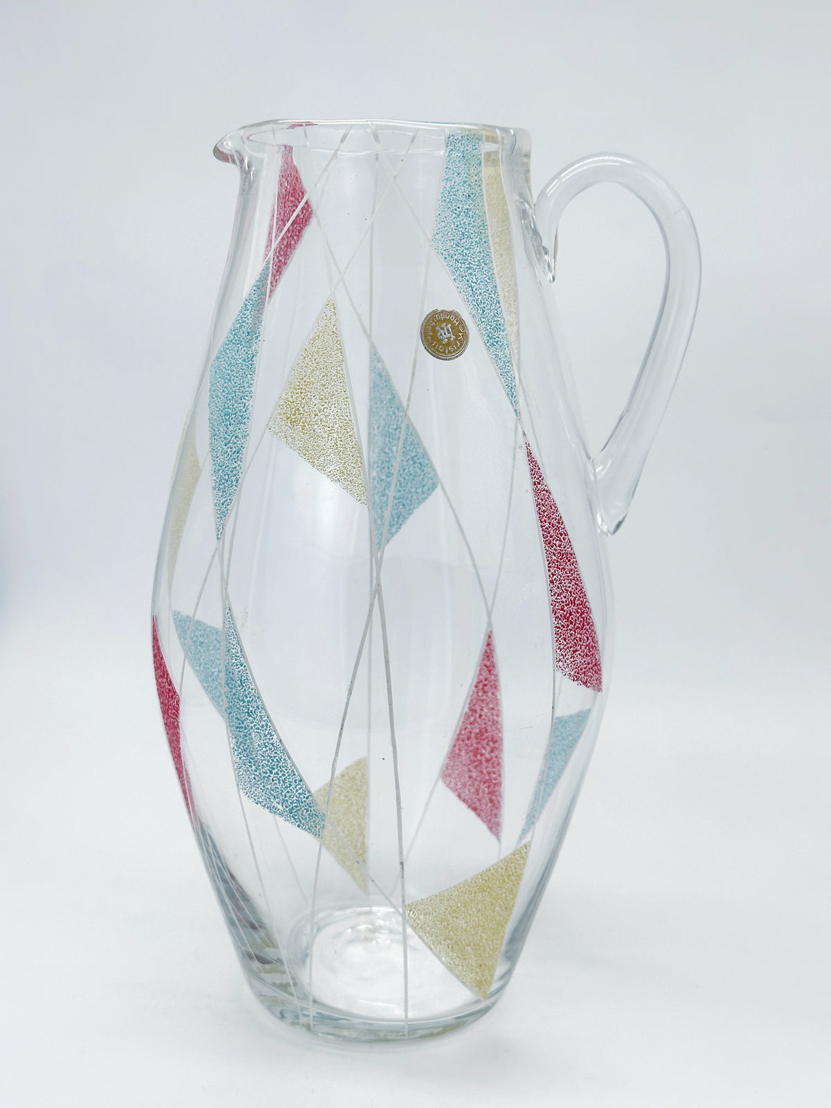 Mid-Century Wasserkrug aus Kristallglas mit Zickzack-Motiv um 1950
