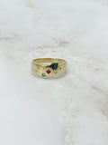 Verspielter Vintage Ring in 585 Gelbgold mit Rubin, Saphir und Diamant
