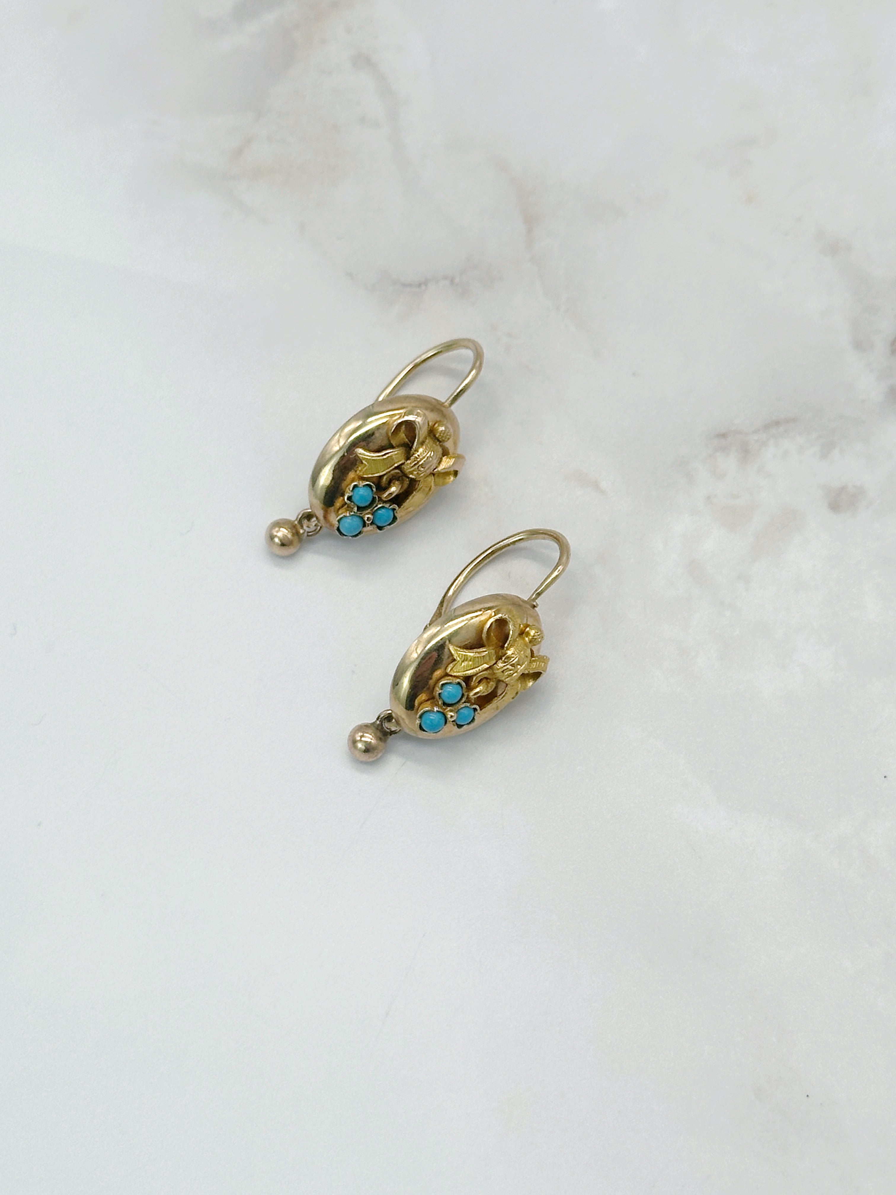 Antike Biedermeier Ohrgehänge aus 585 Gelbgold mit Türkis
