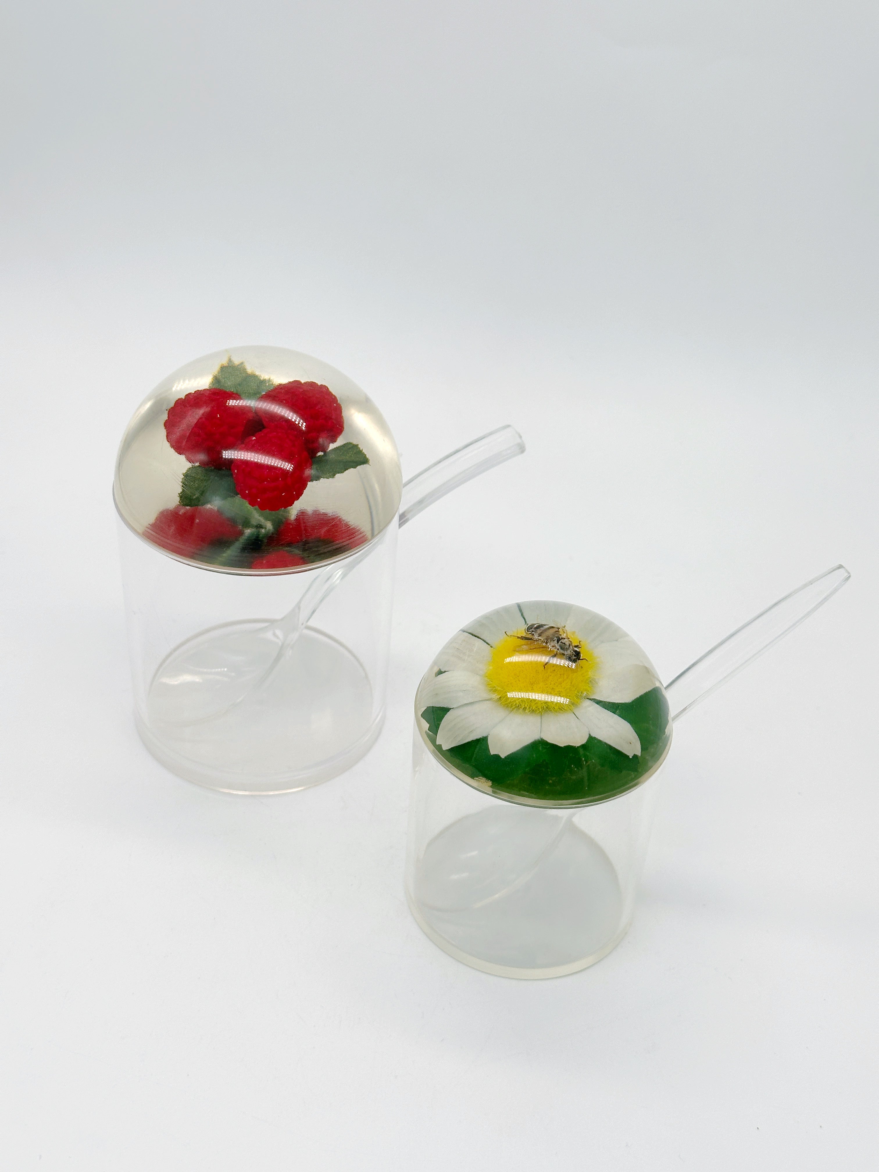 Vintage Lucite Vorratsglas mit Motiv und passendem Löffel