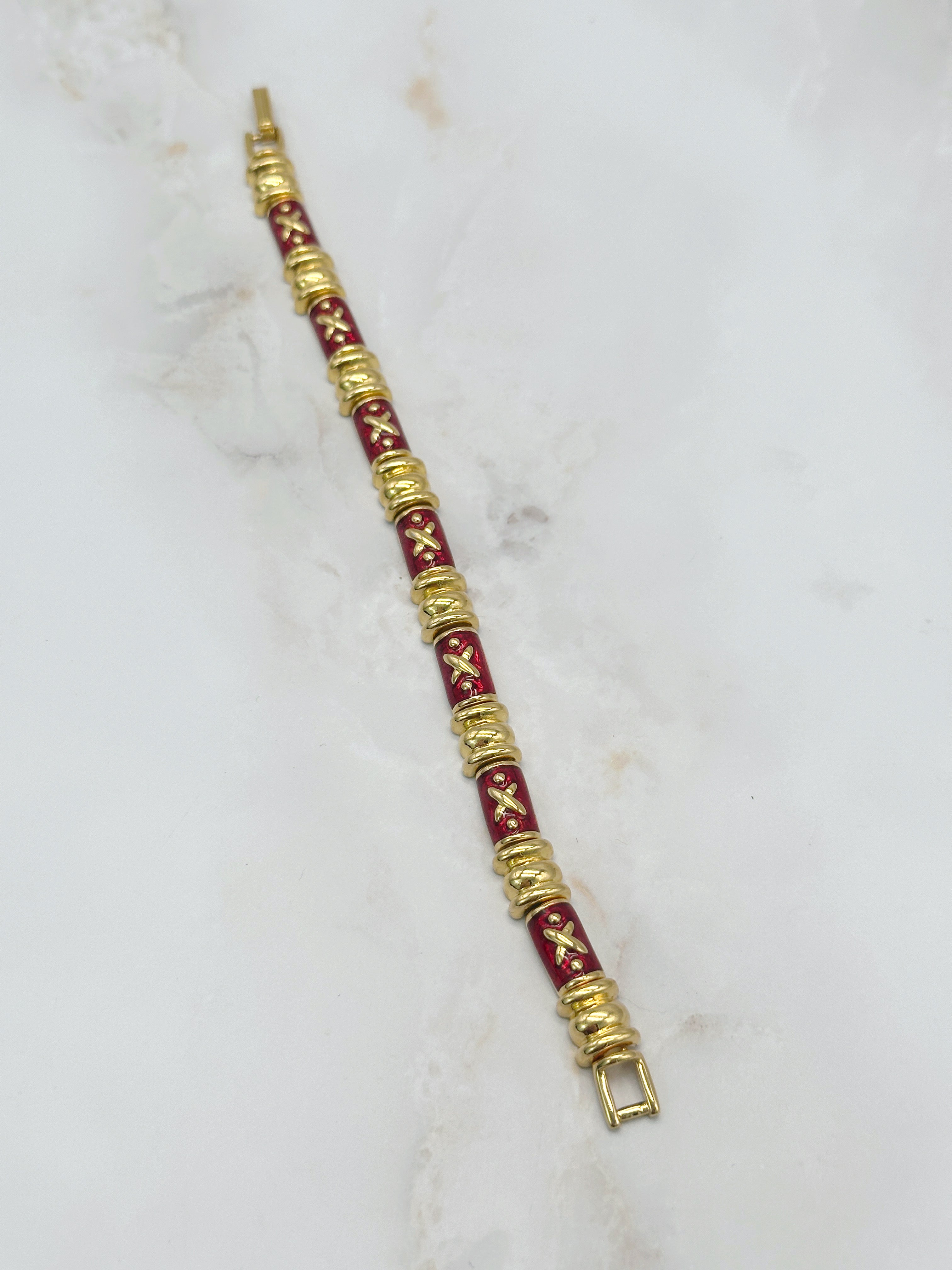 Vintage Armband signiert Joan Rivers, rotes Emaille
