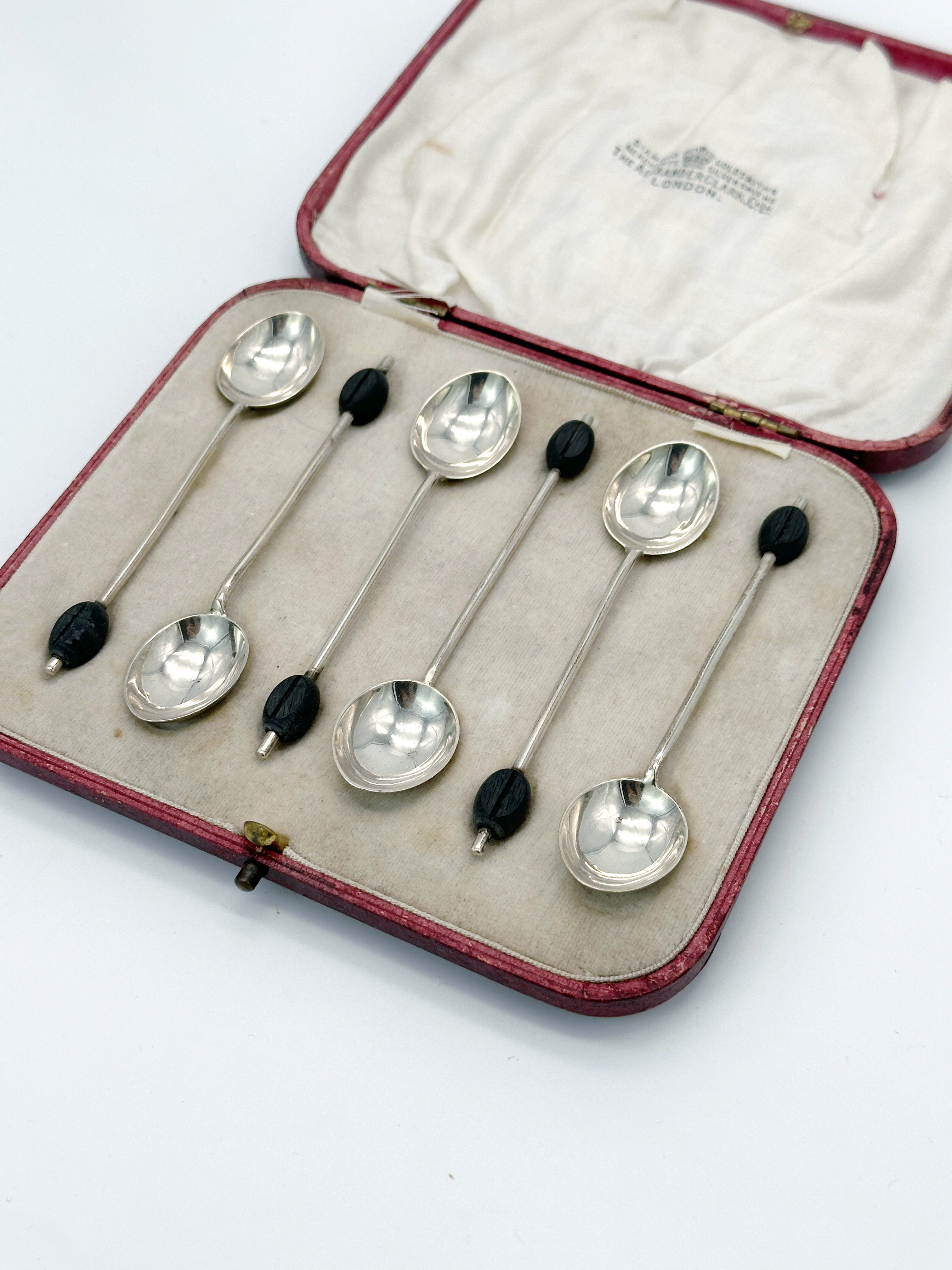 Antikes Mokkalöffel Set "Kaffeebohne", Silber, London 1939