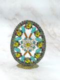 Handgefertigtes Gablonzer Osterei zum Aufstellen in Türkis und Bunt