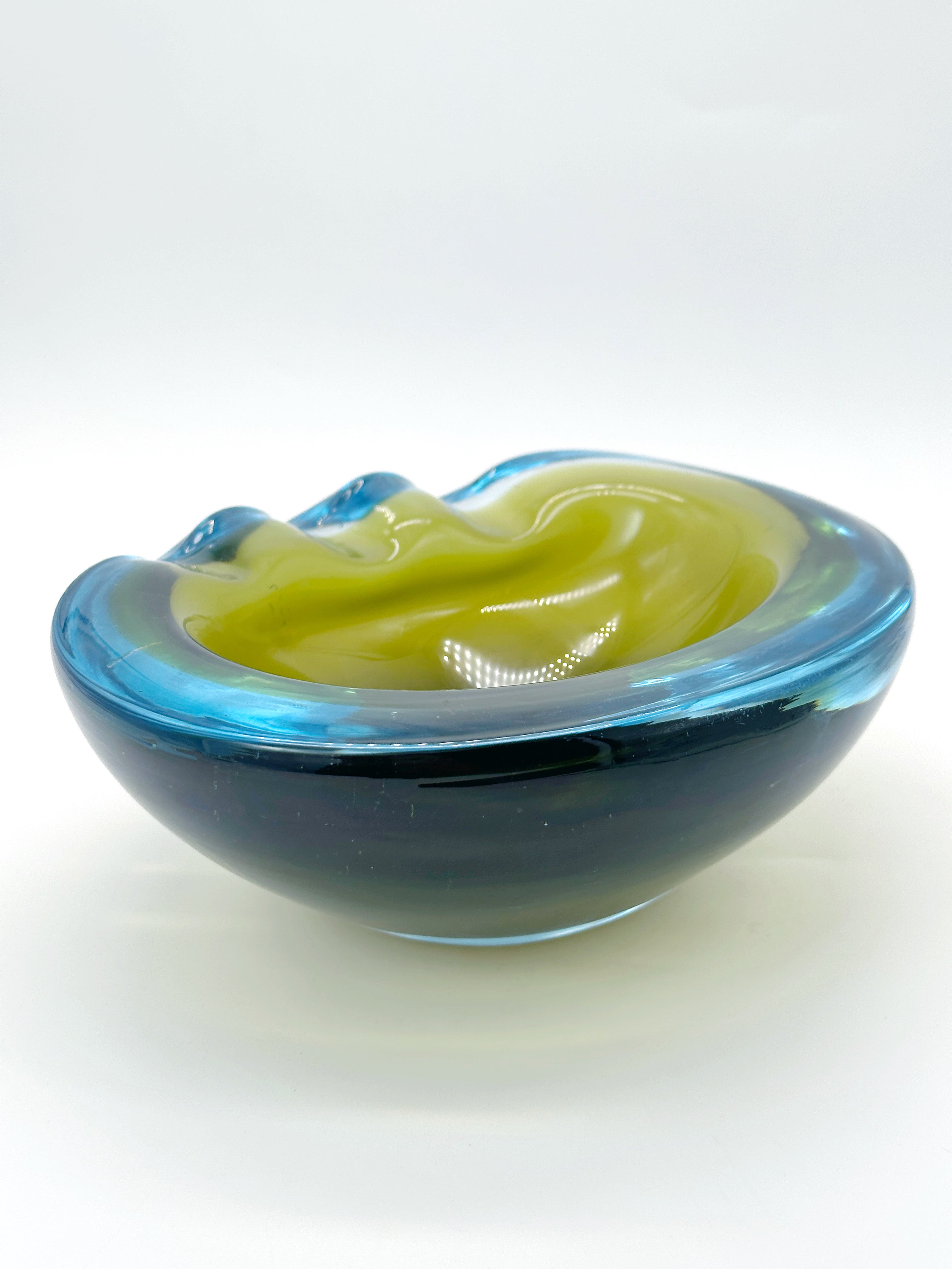 Vintage Murano Glas-Schale in Grün, Blau & Türkis