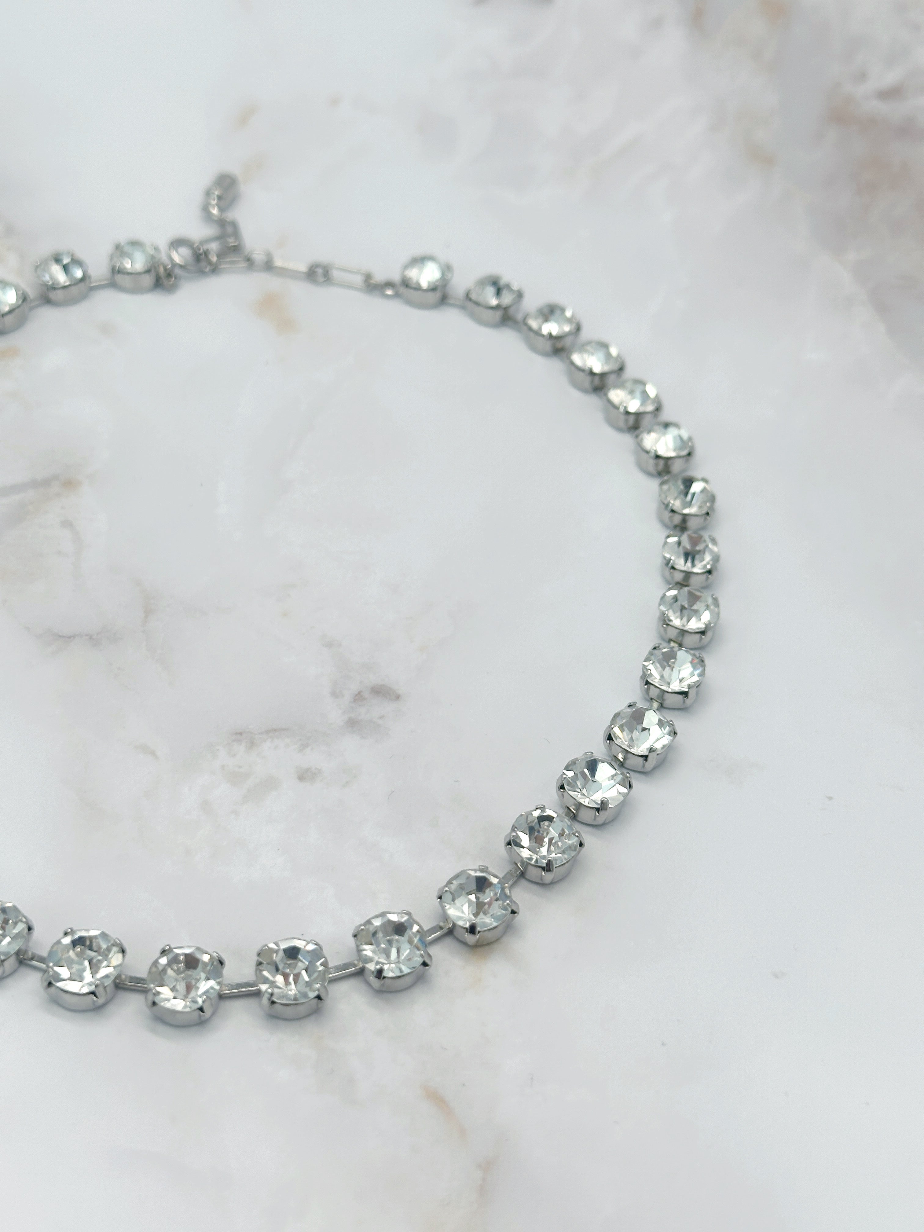 Imposante Vintage Riviere Halskette mit großen Glaskristallen