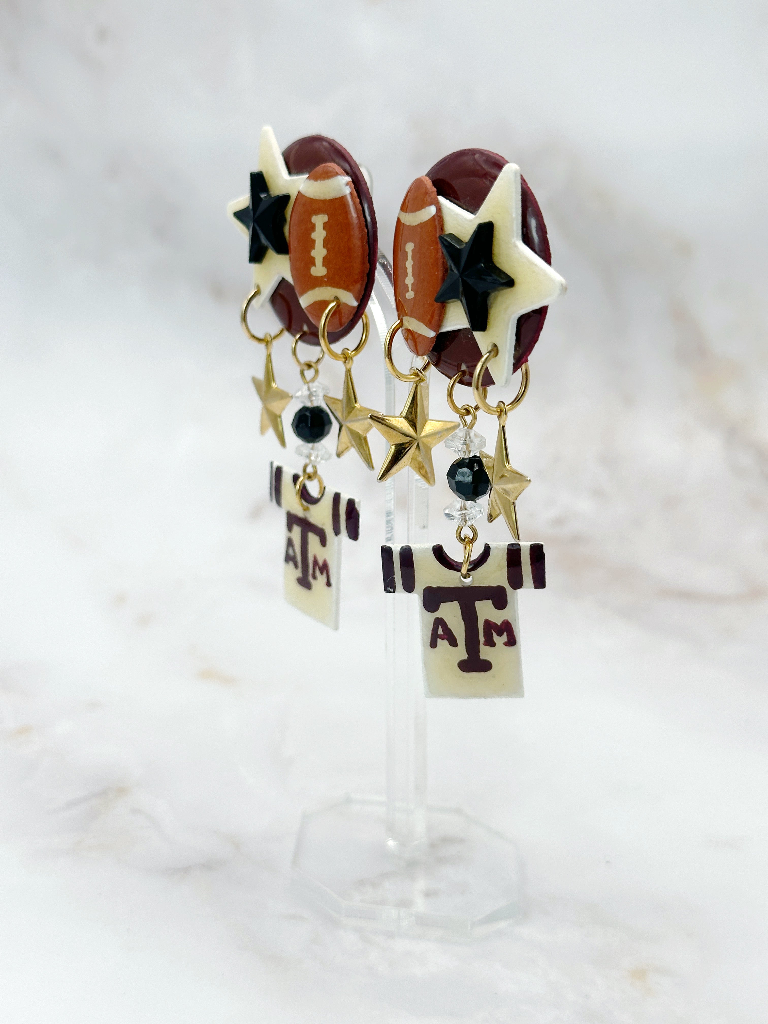 Lange Vintage Statement-Ohrclips "Texas A&M" im Football-Design