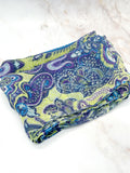 Seidenschal mit Paisleymuster in Violett, Limettengrün und Blau