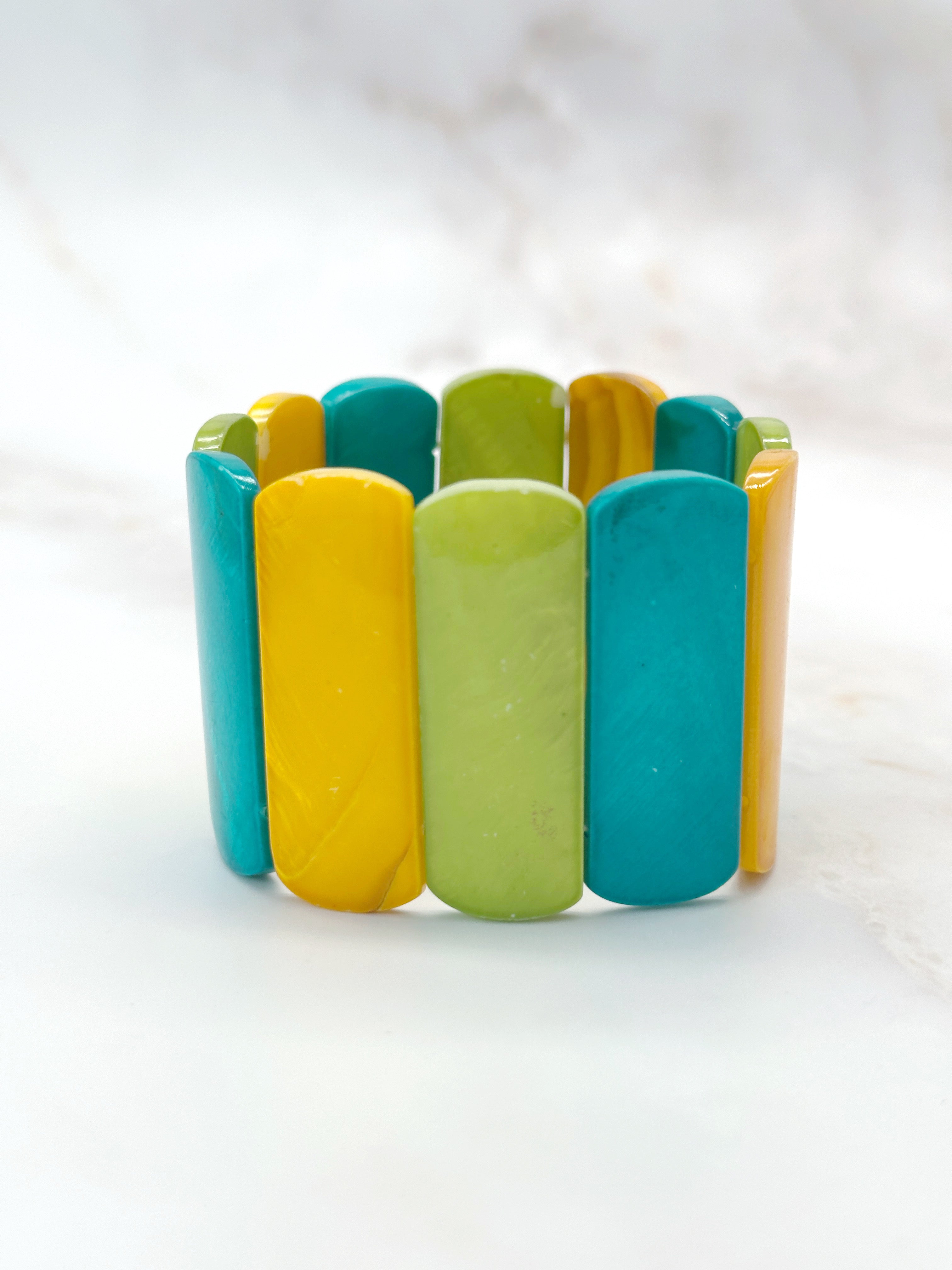 Vintage mother-of-pearl bracelet with colorful links