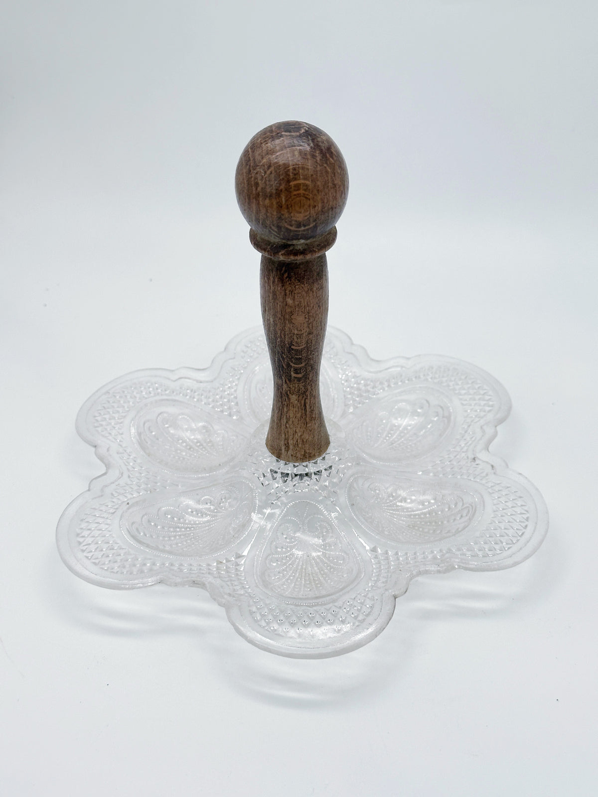Vintage Eierservierteller aus Glas in Eierform