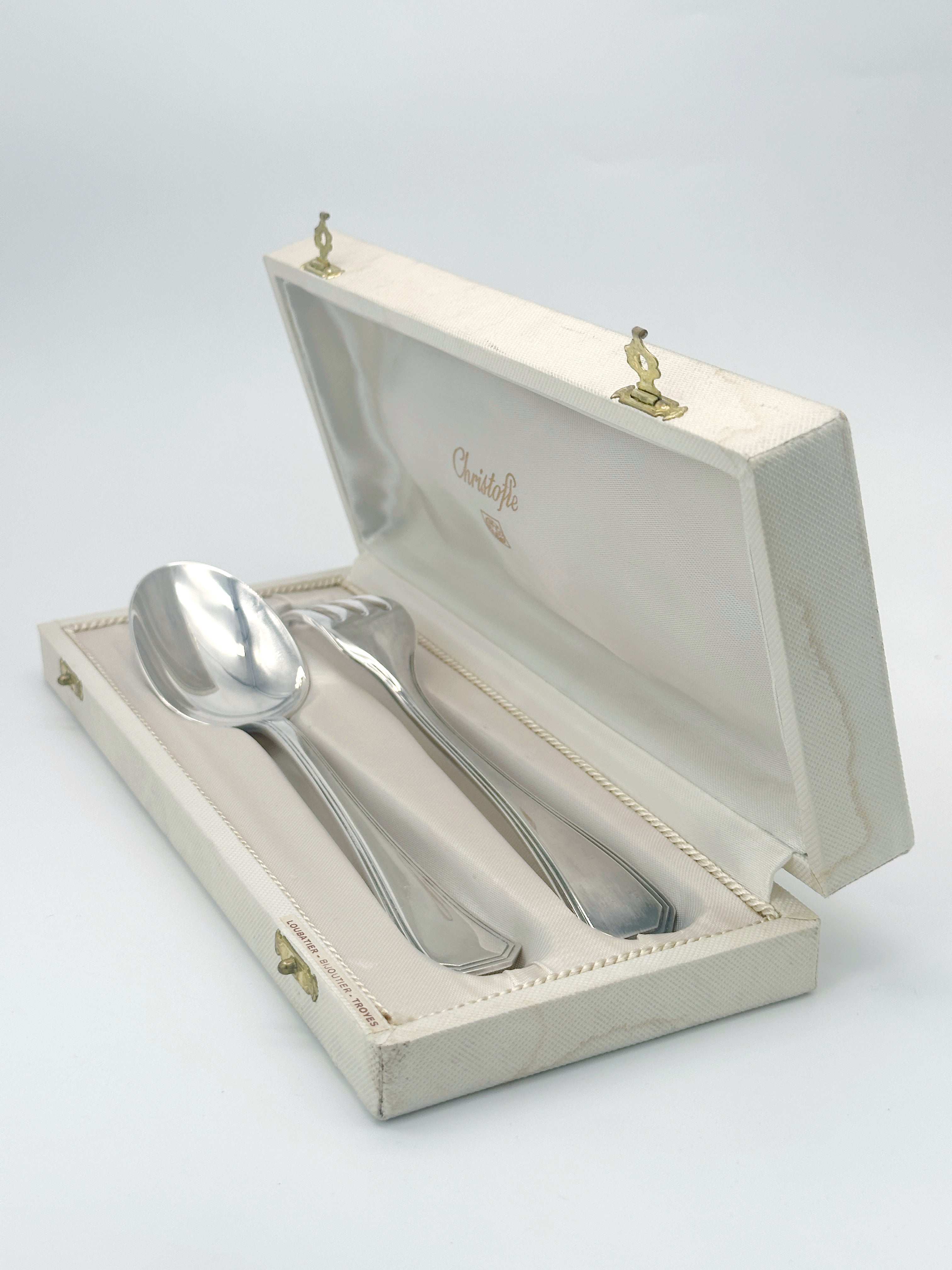 Vintage Taufbesteck von Christofle Paris in originaler Schatulle